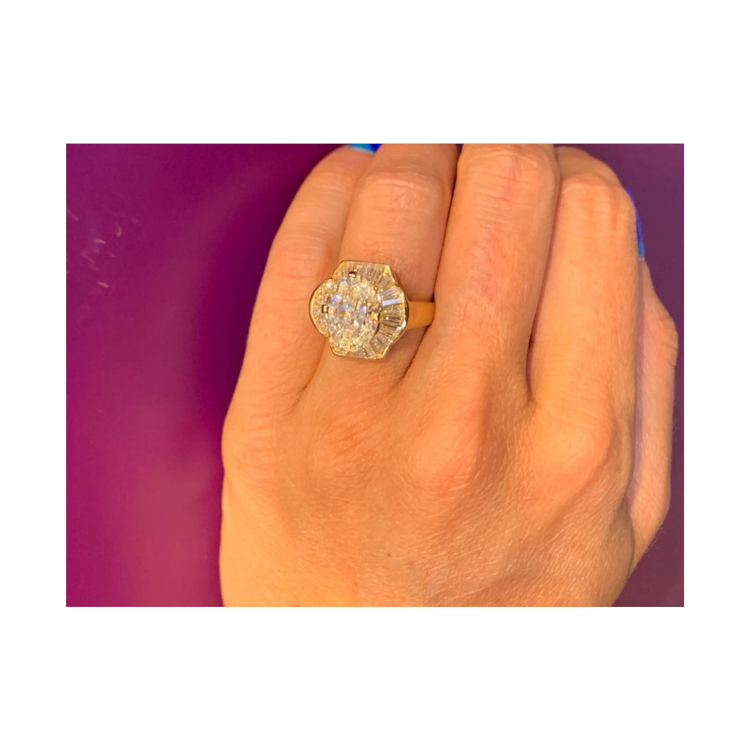 Oval Diamond Cocktail Ring - Image 3