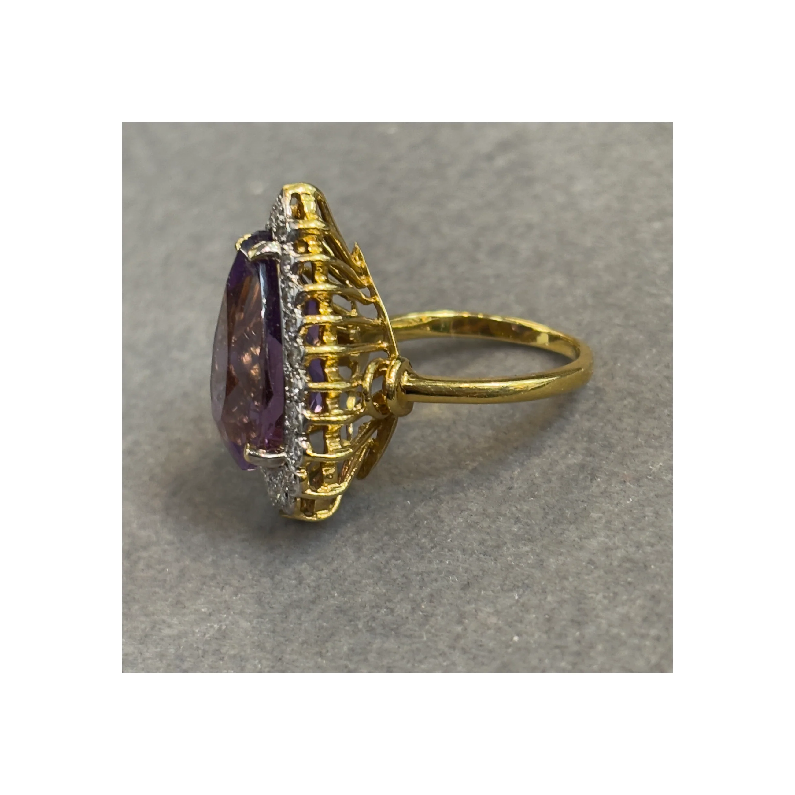 Pear Shape Amethyst and Diamond Ring - Image 8