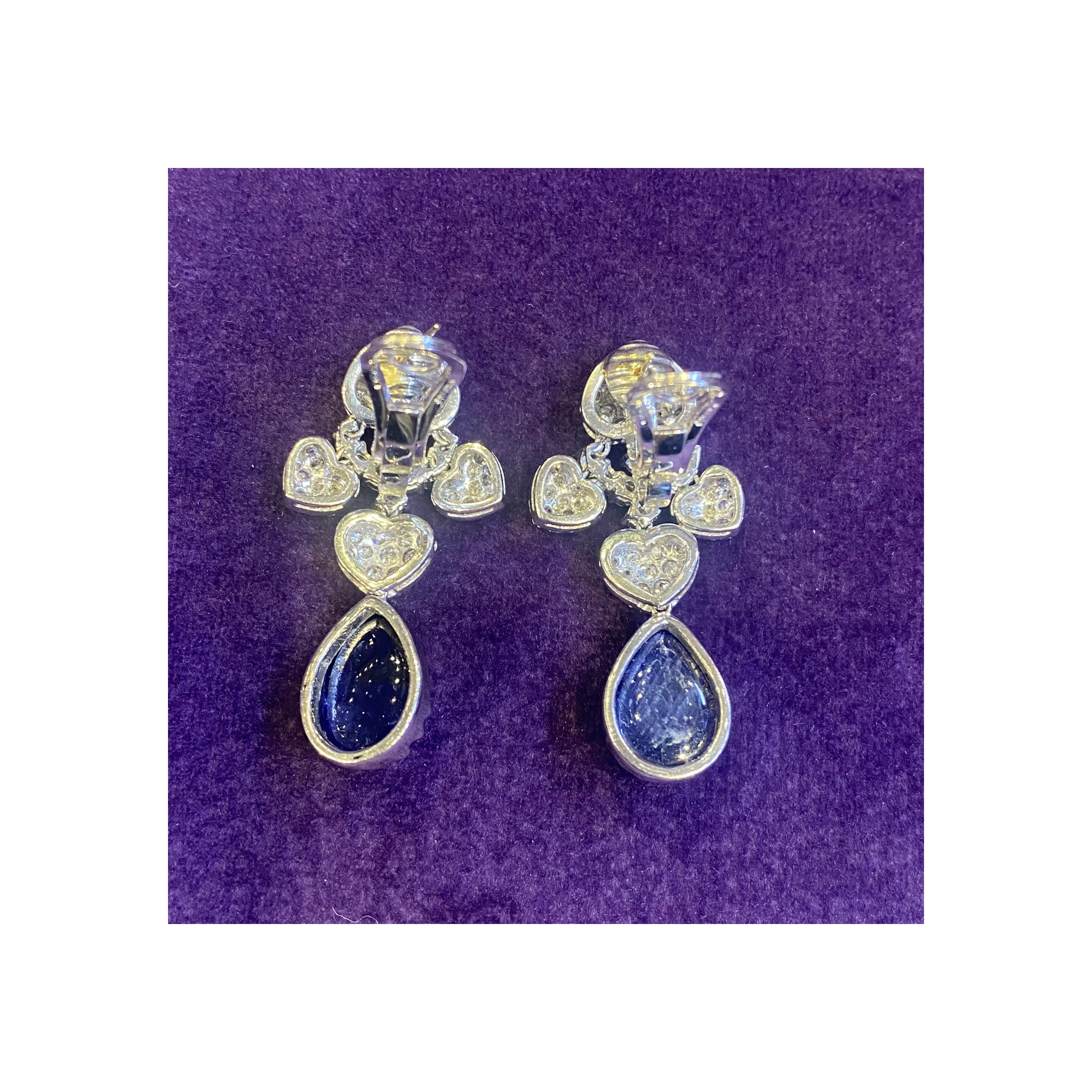 Pear Shape Cabochon Sapphire and Diamond Earrings - Image 7
