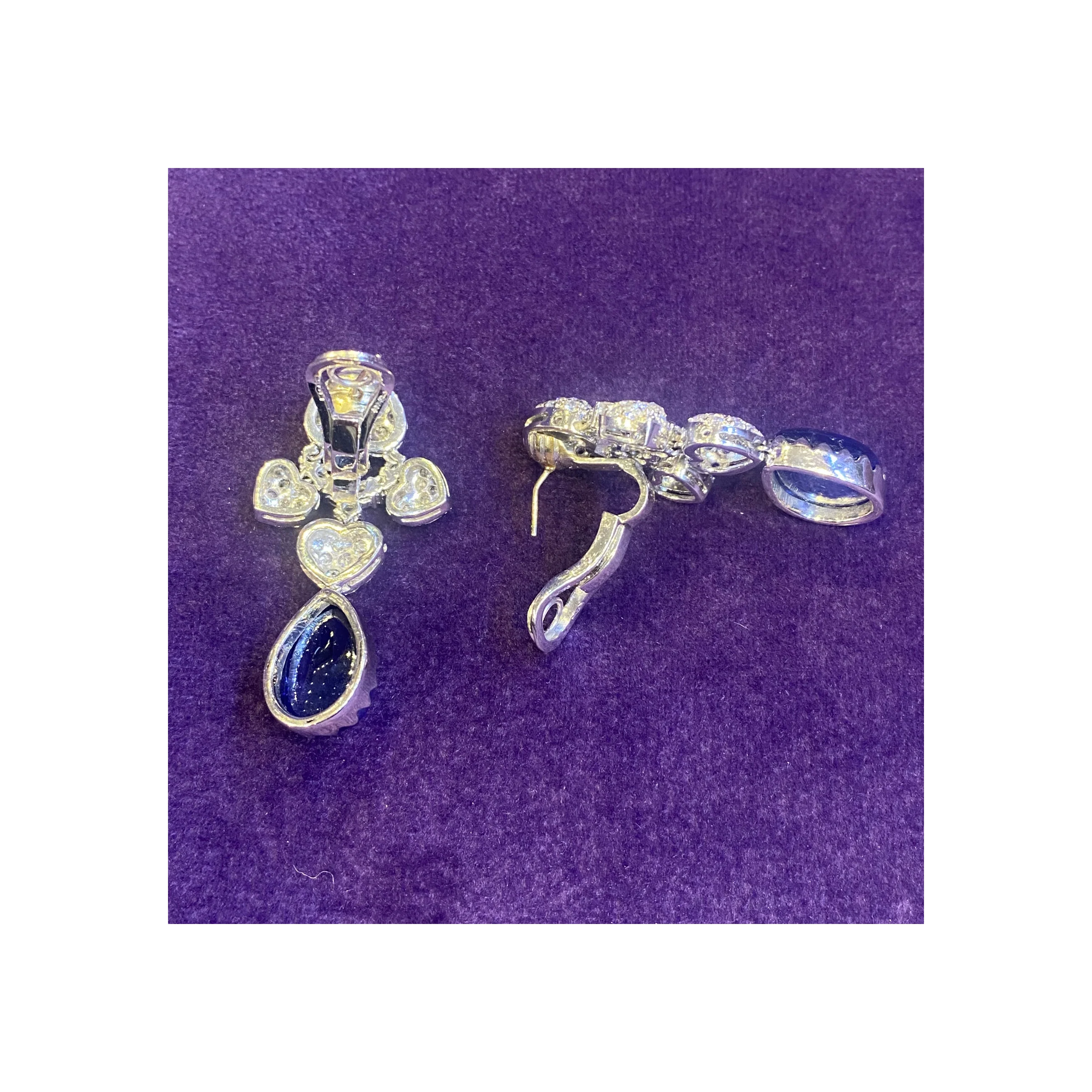Pear Shape Cabochon Sapphire and Diamond Earrings - Image 8