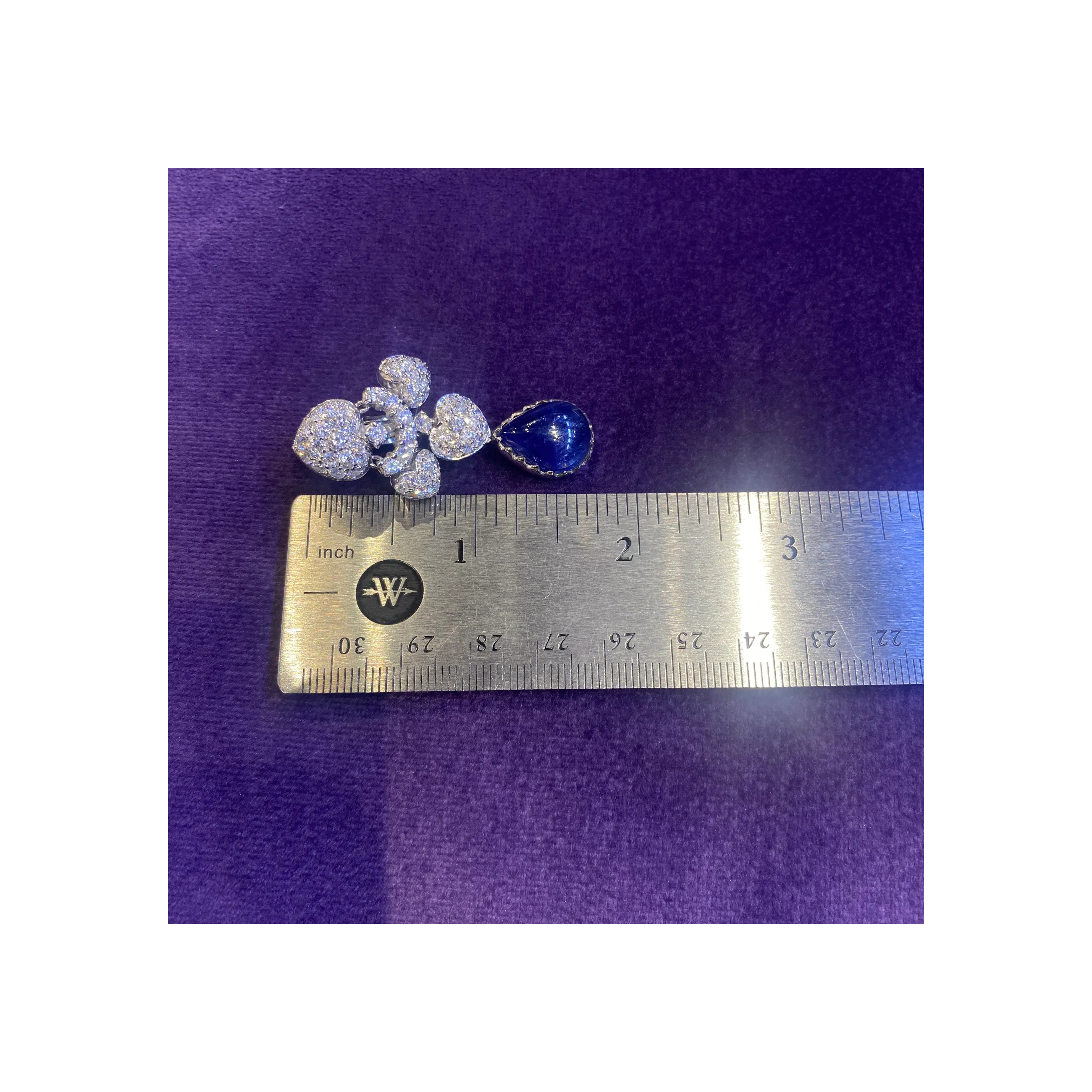 Pear Shape Cabochon Sapphire and Diamond Earrings - Image 9