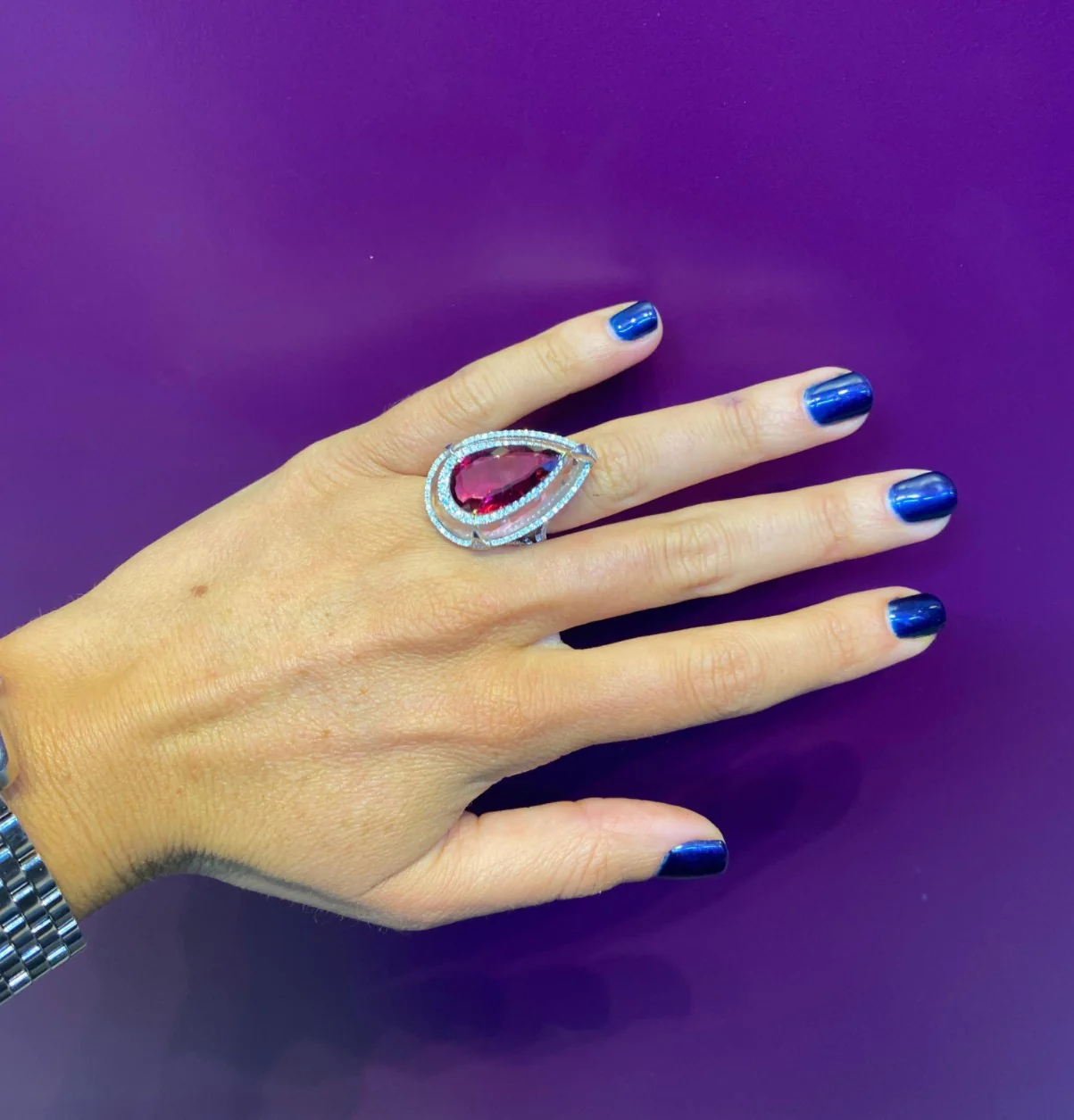 Pear Shape Tourmaline Set in Rock Crystal Ring - Image 3