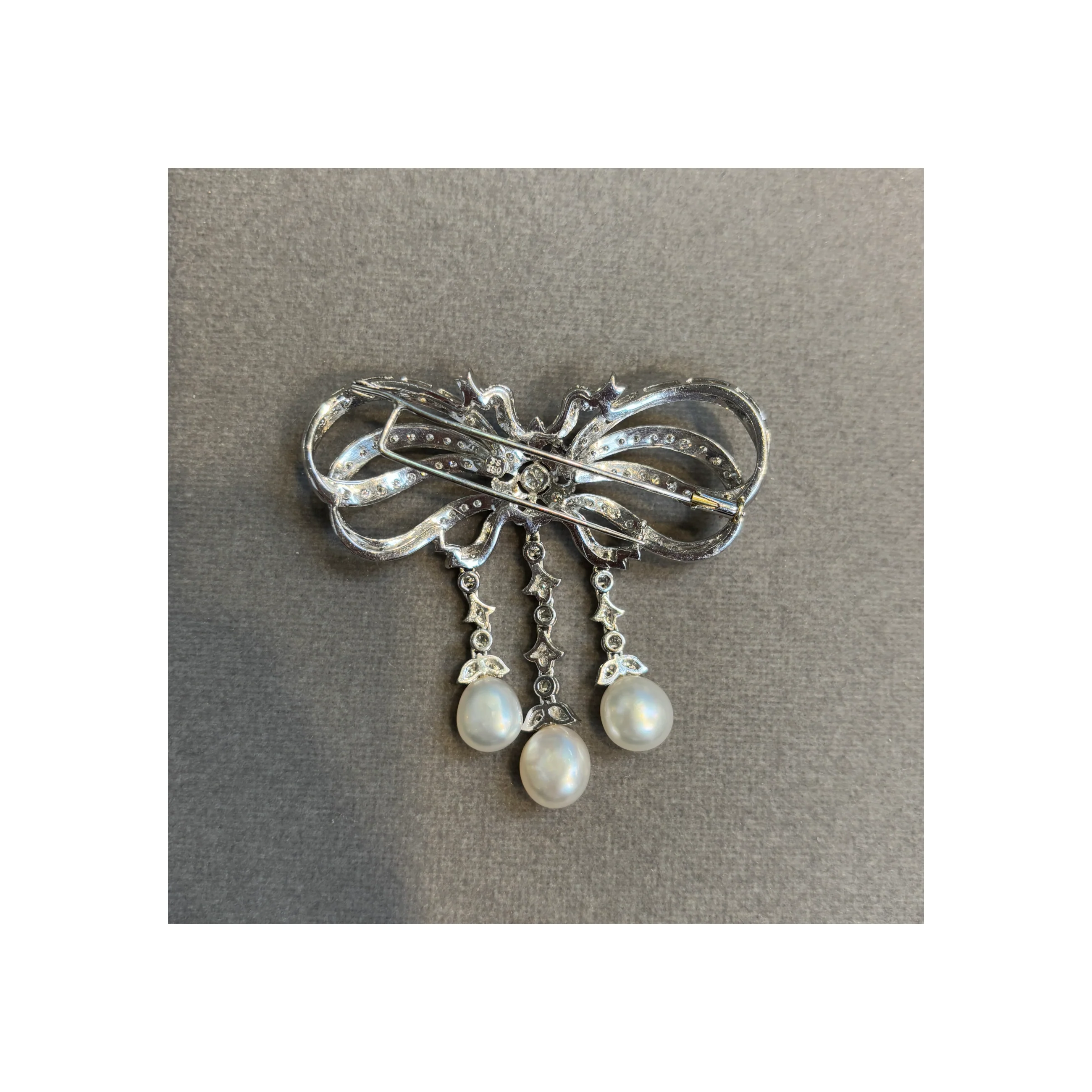 Pearl and Diamond Bow Brooch - Image 5
