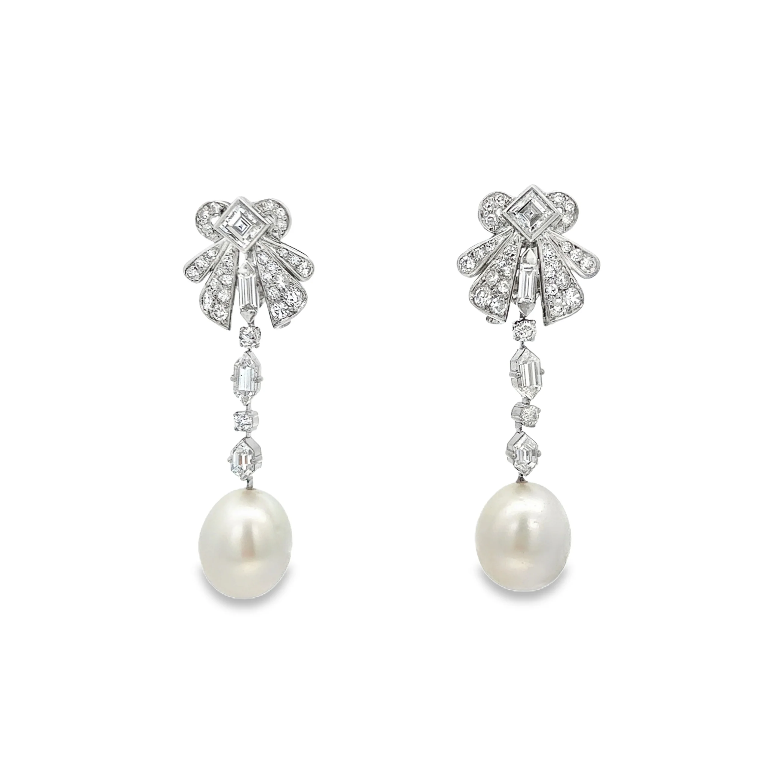 Pearl and Diamond Dangle Earrings