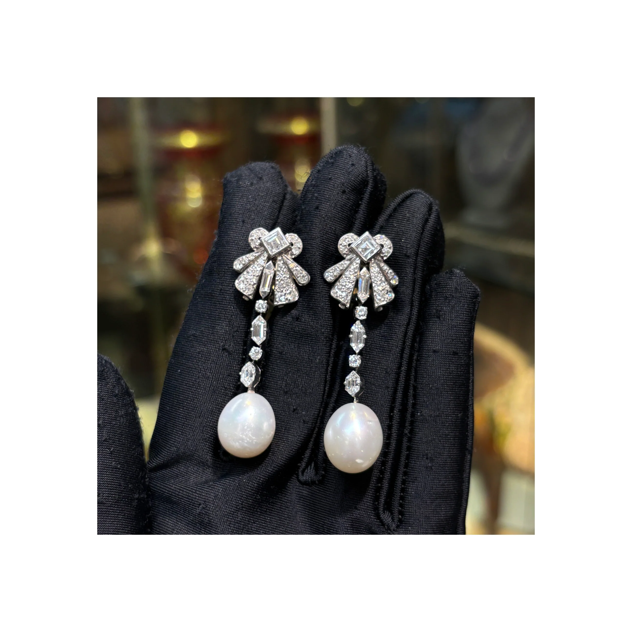 Pearl and Diamond Dangle Earrings - Image 5