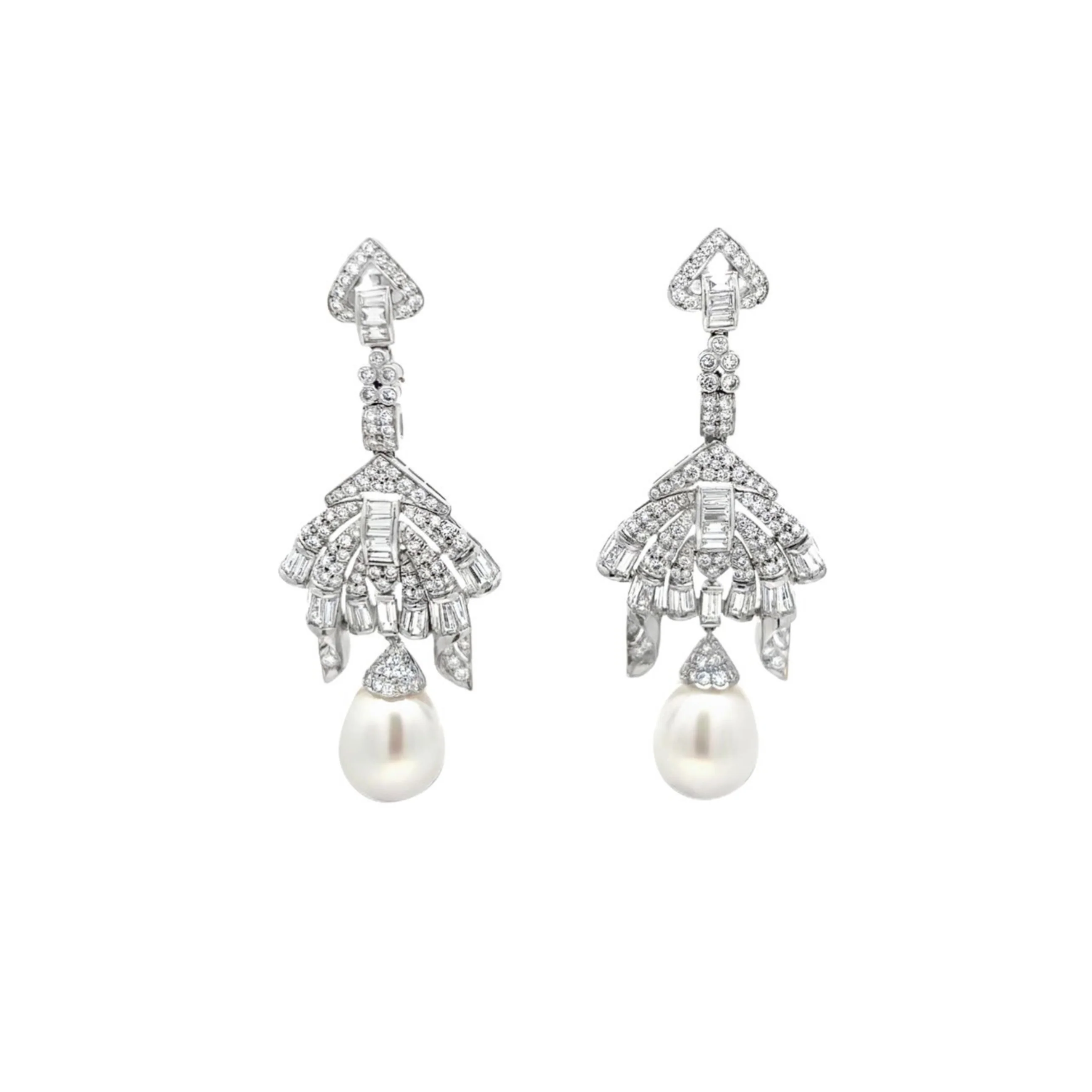 Pearl And Diamond Dangle Earrings