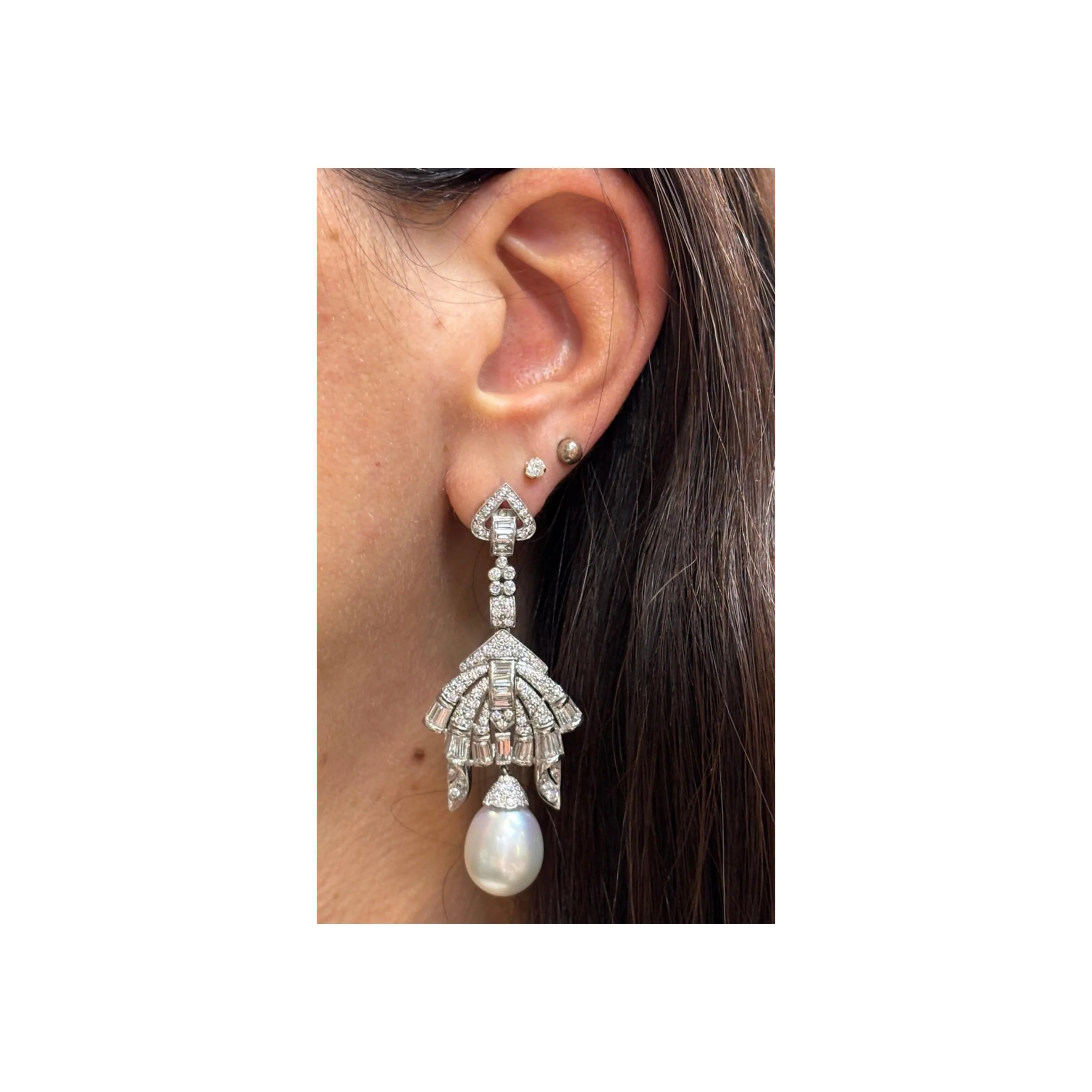 Pearl And Diamond Dangle Earrings - Image 2