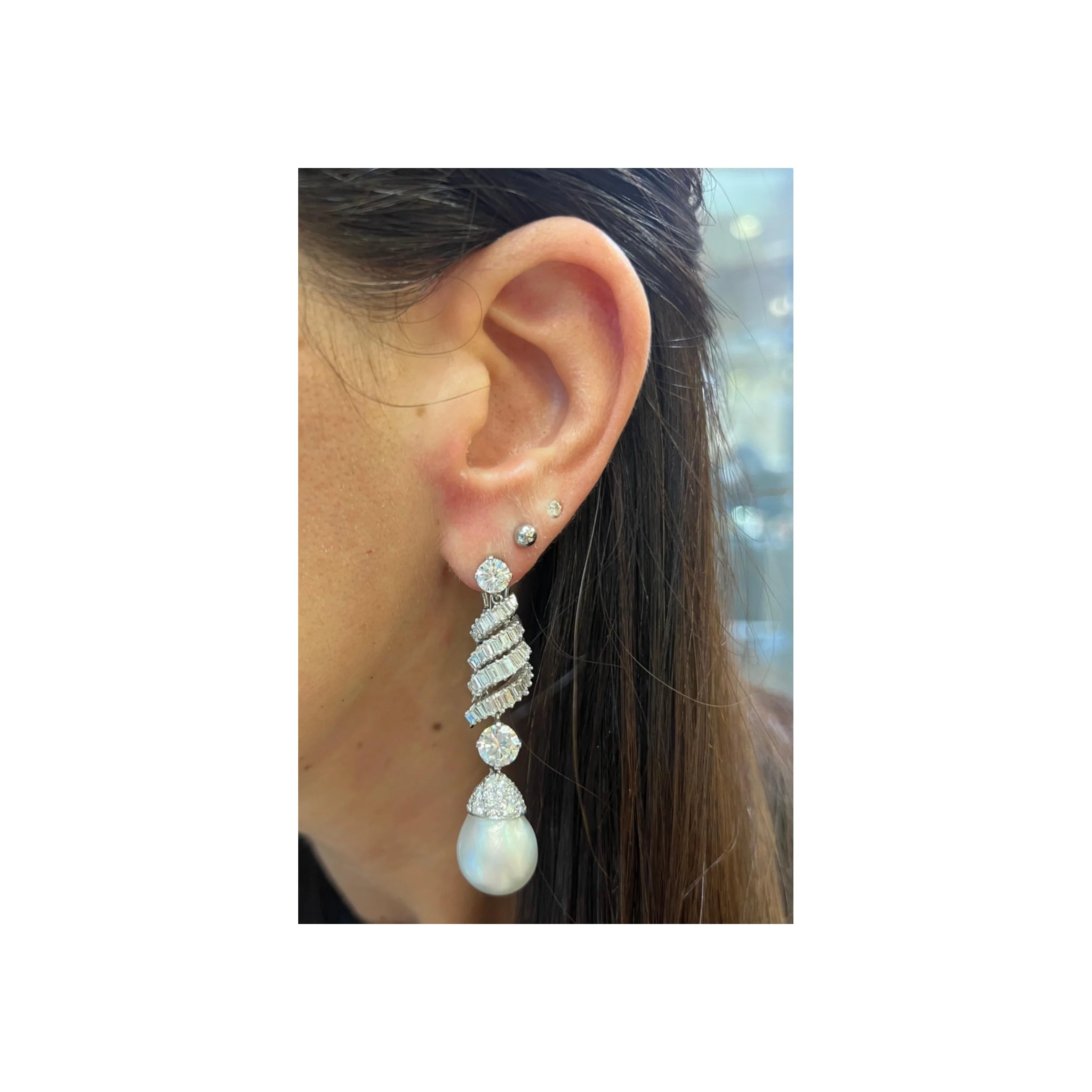 Pearl and Diamond Earrings - Image 2