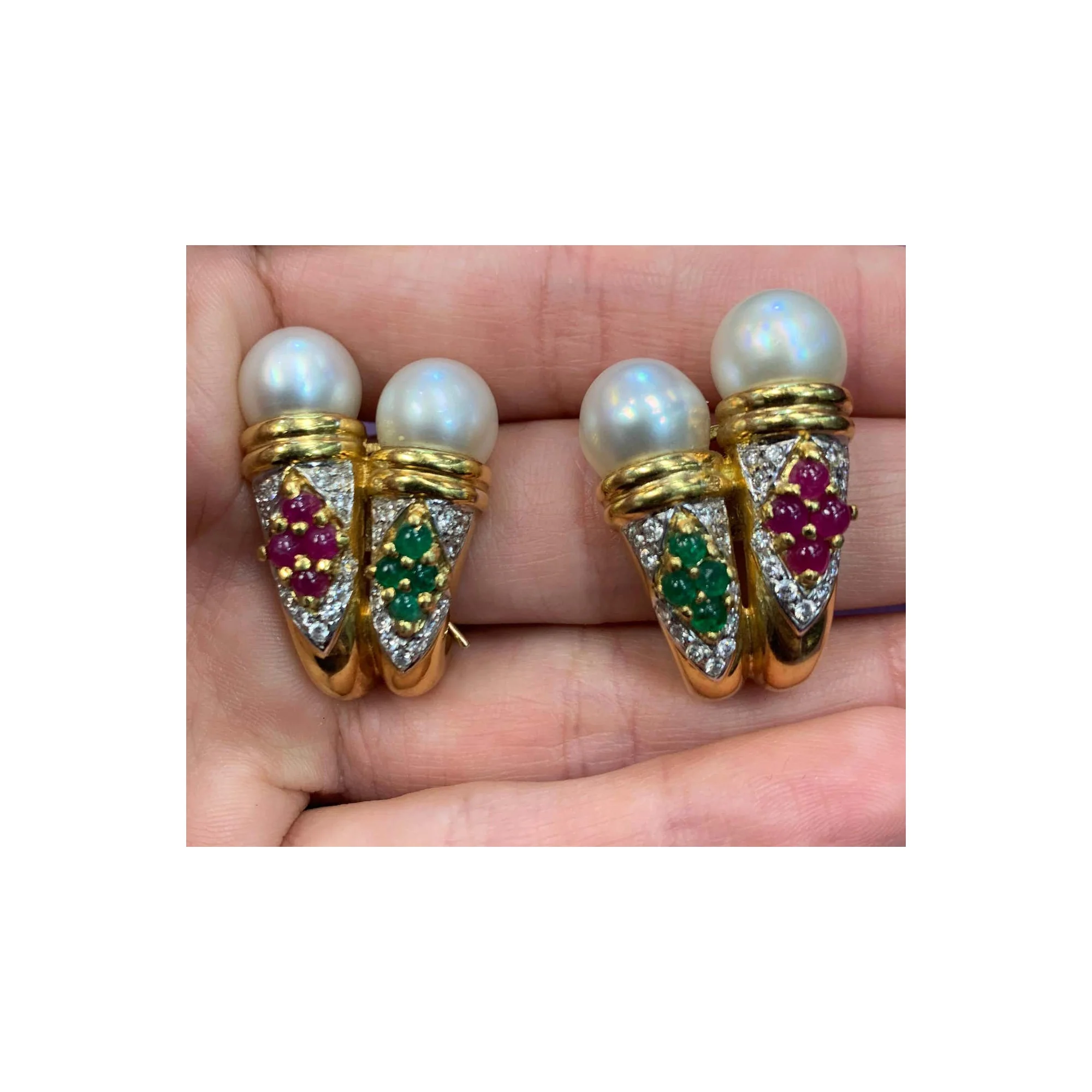 Pearl and Diamond Multi Gem Earrings - Image 3