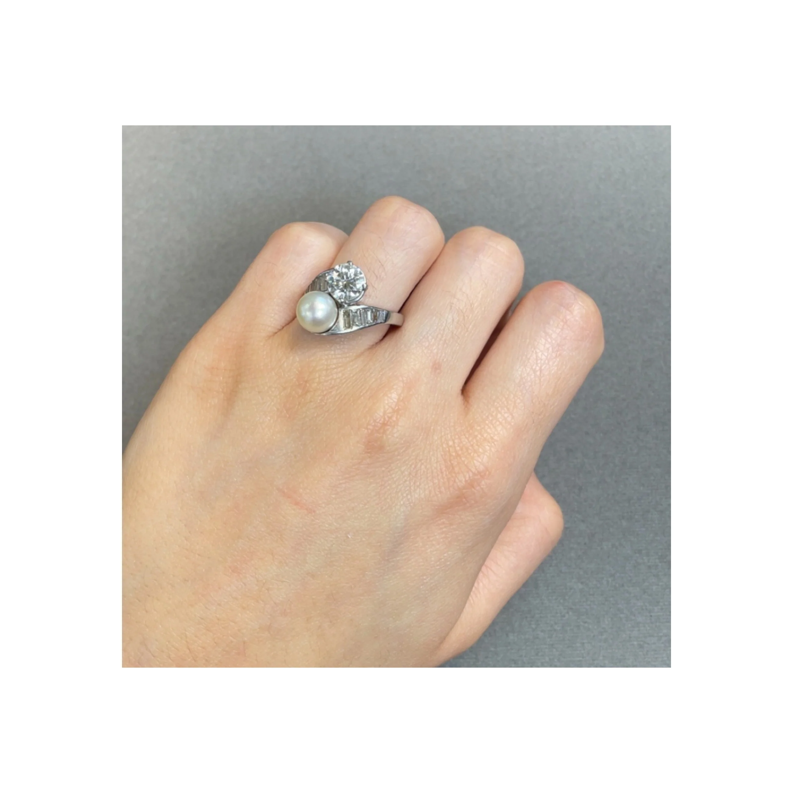 Pearl and Diamond You & Me Ring - Image 2