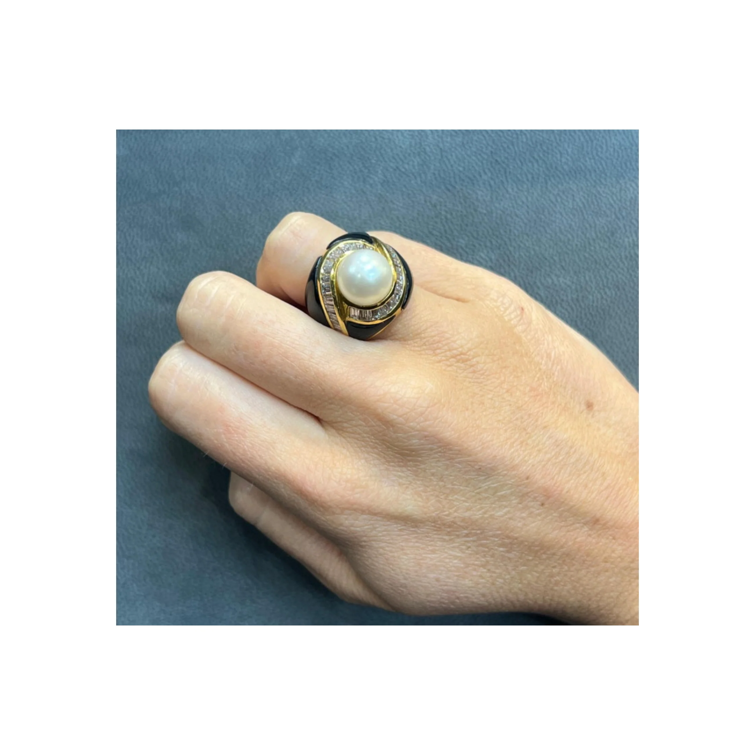 Pearl Diamond and Black Enamel RIng - Image 2