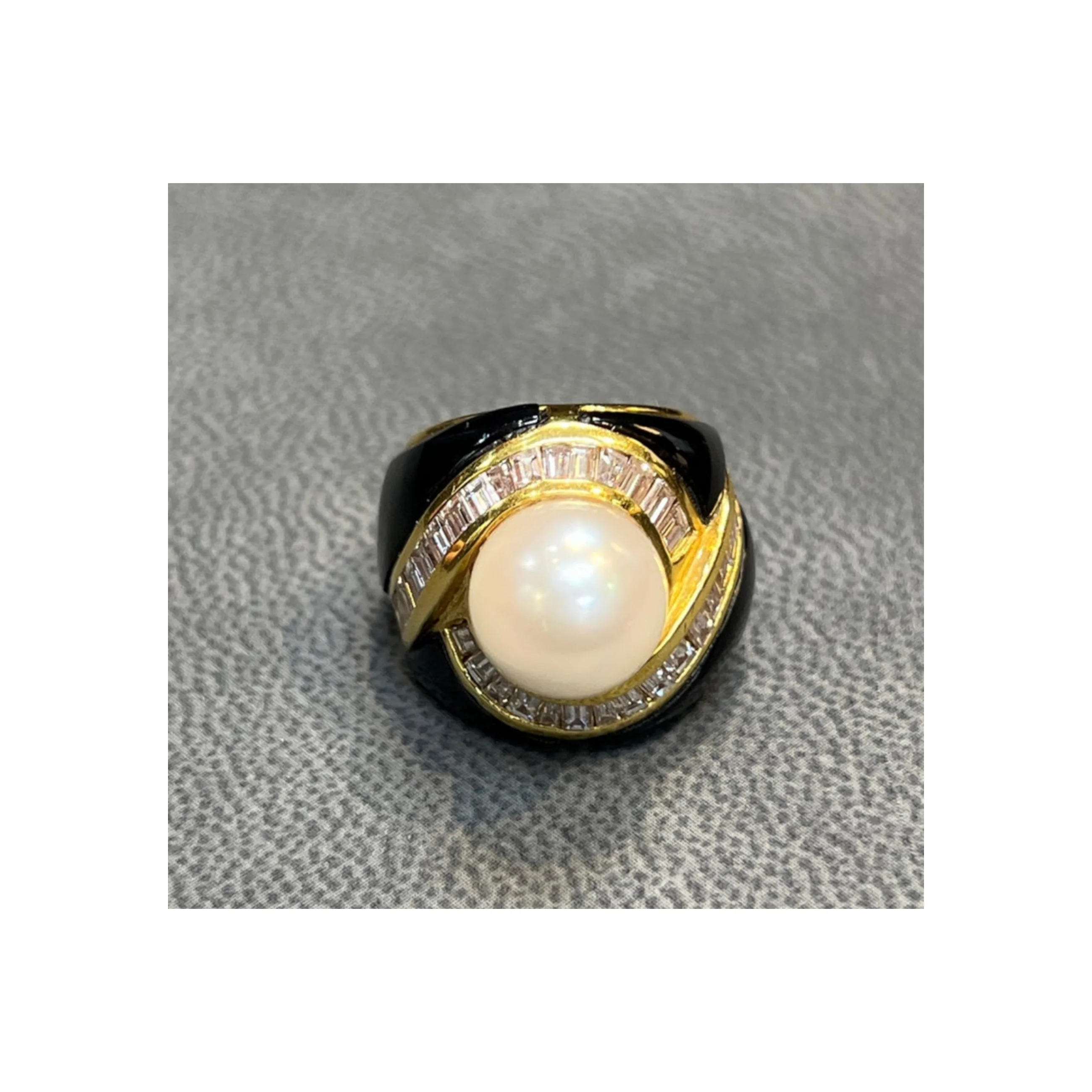 Pearl Diamond and Black Enamel RIng - Image 5
