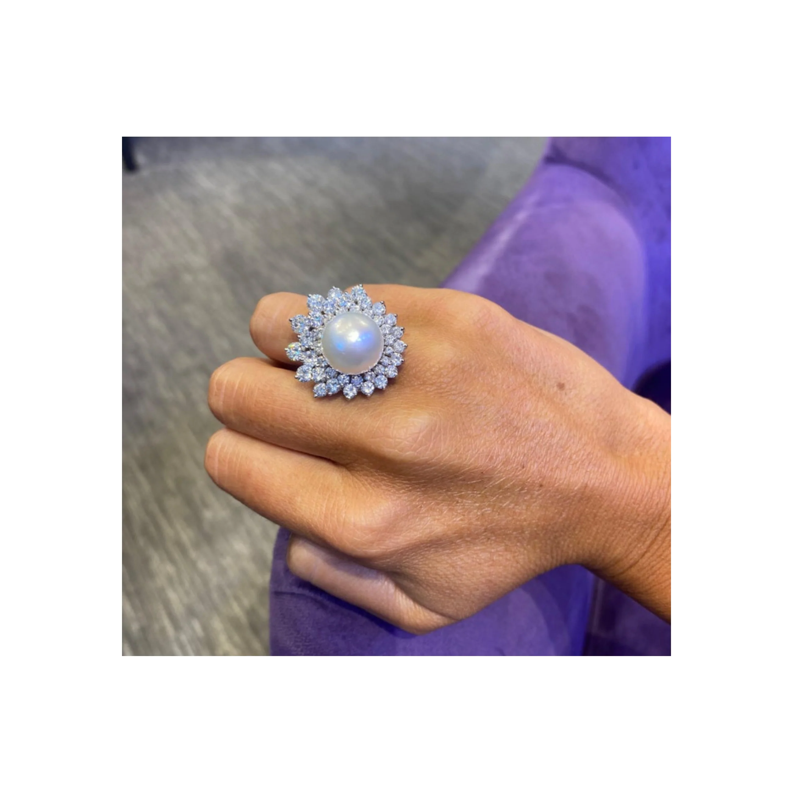 Pearl & Diamond Cocktail Ring - Image 2
