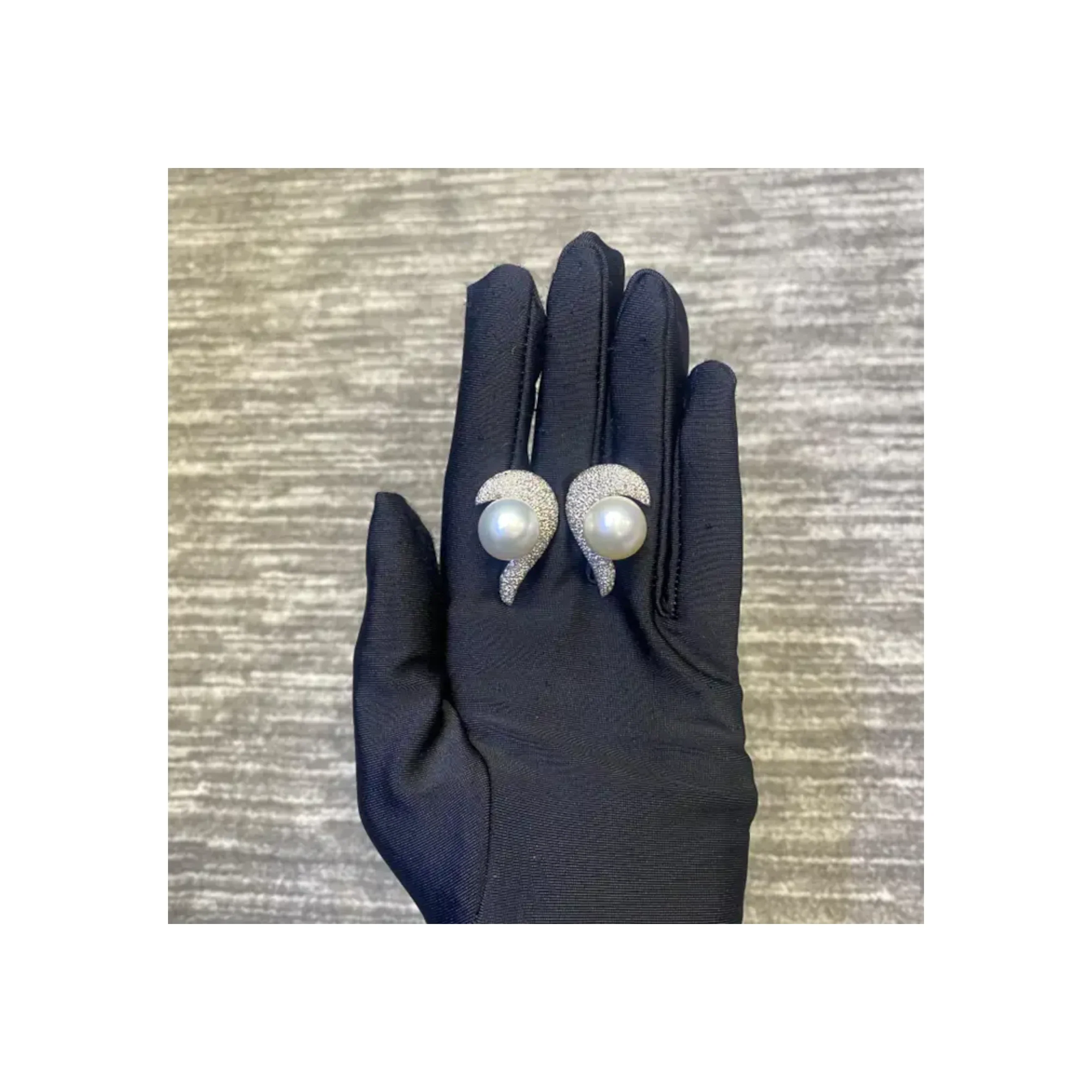 Pearl & Pave Diamond Earrings - Image 3