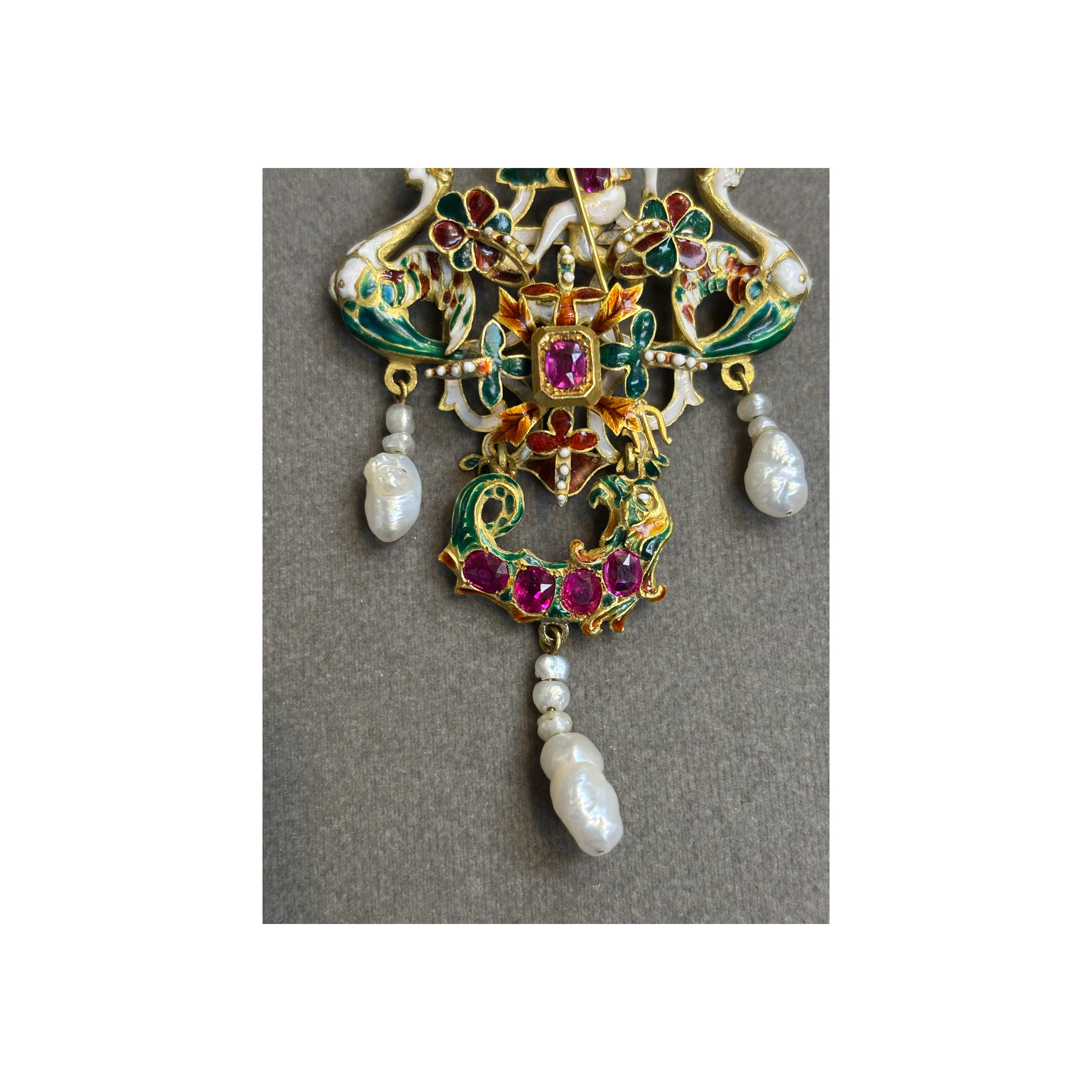 Renaissance Revival Multi Gem Enamel Pendant - Image 6