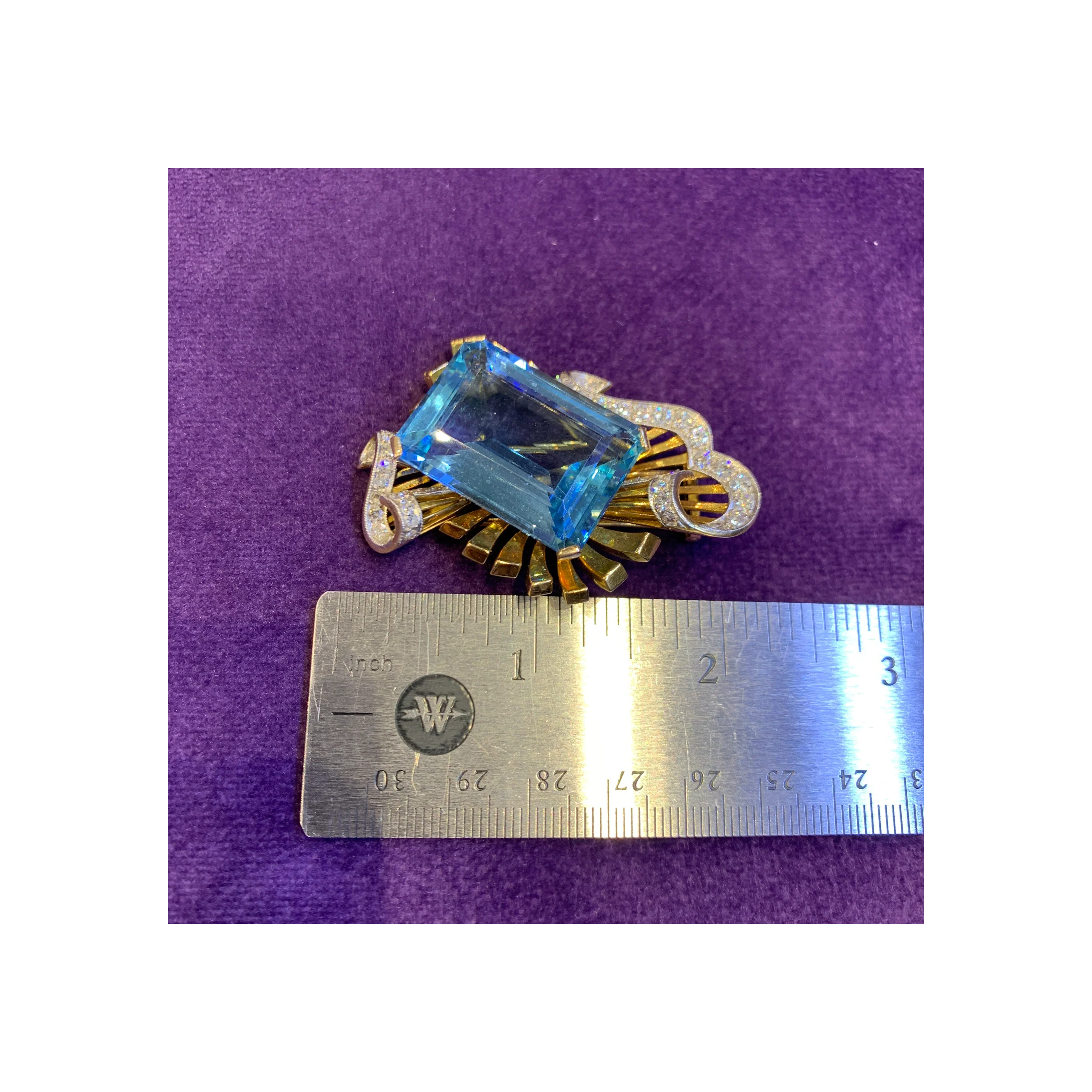 Retro Aquamarine & Diamond Brooch - Image 7