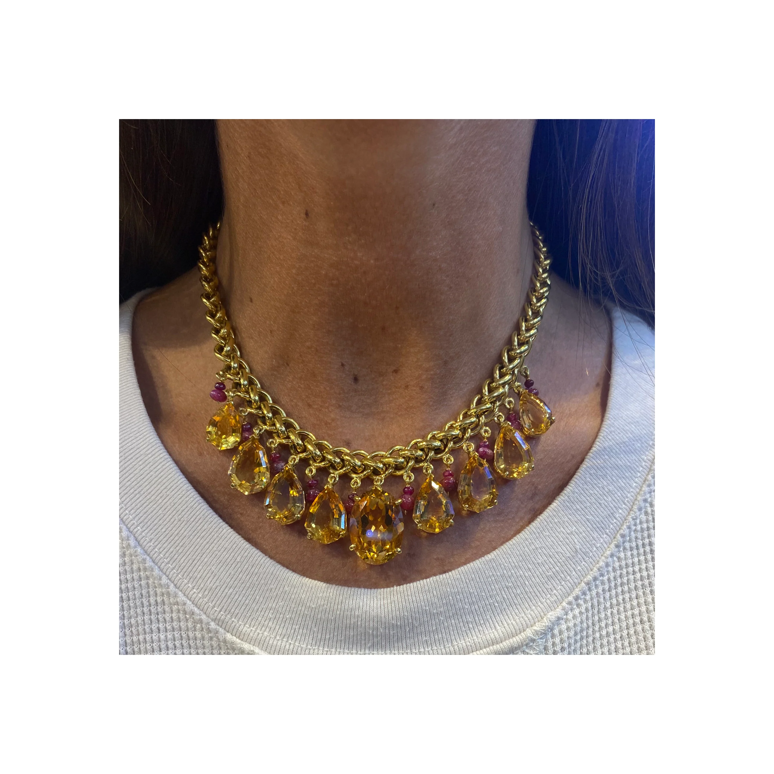 Retro Citrine and Ruby Necklace - Image 2