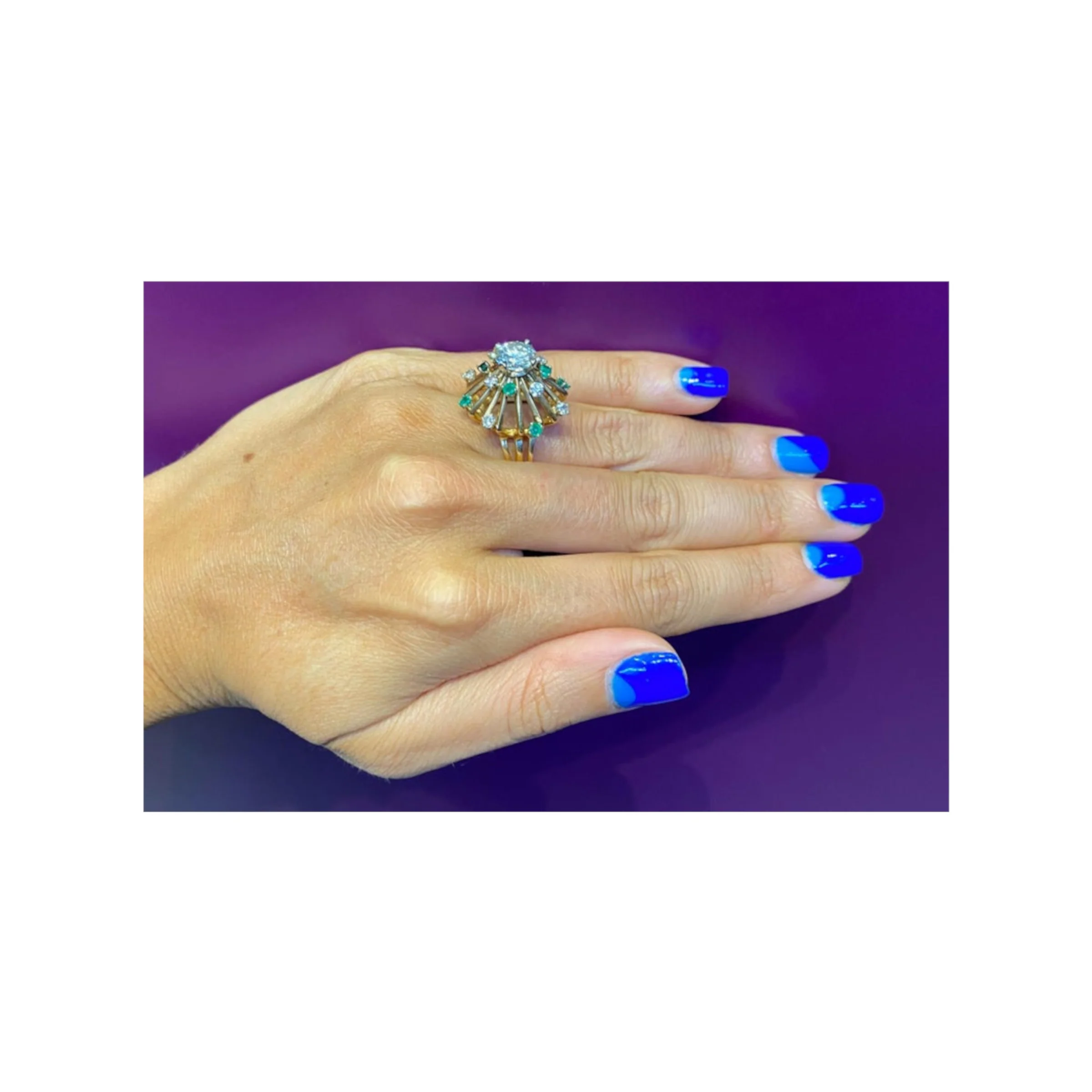 Retro Diamond & Emerald Cocktail Ring - Image 2