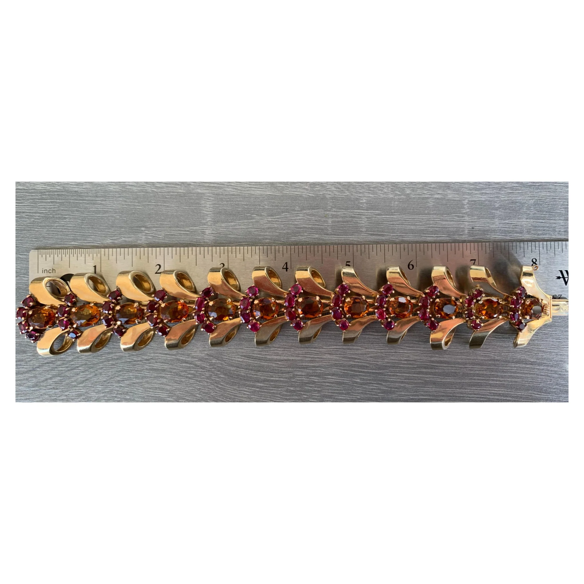 Retro Ruby and Citrine Gold Bracelet - Image 4