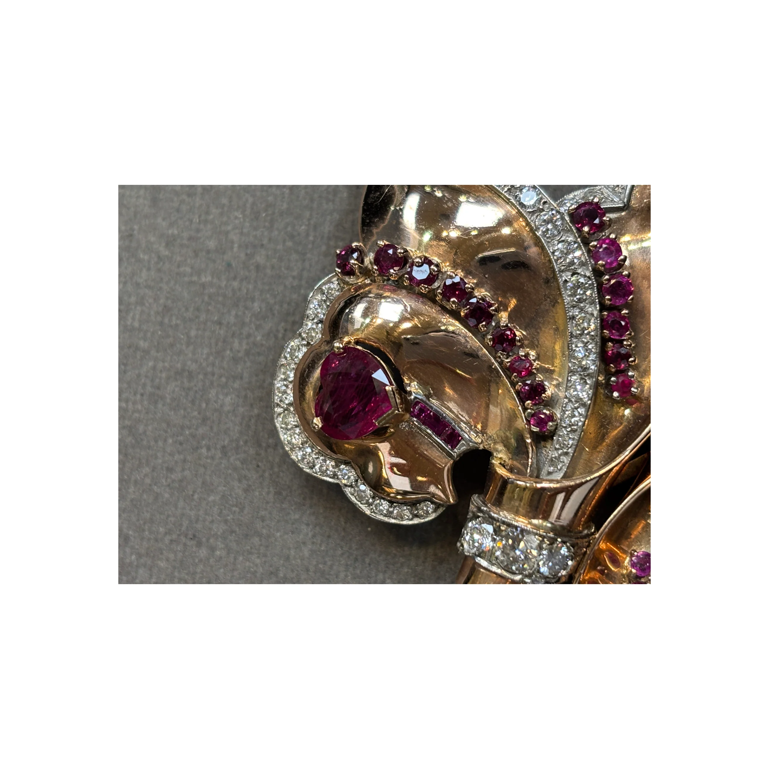 Retro Ruby and Diamond Double Clip Brooch - Image 11