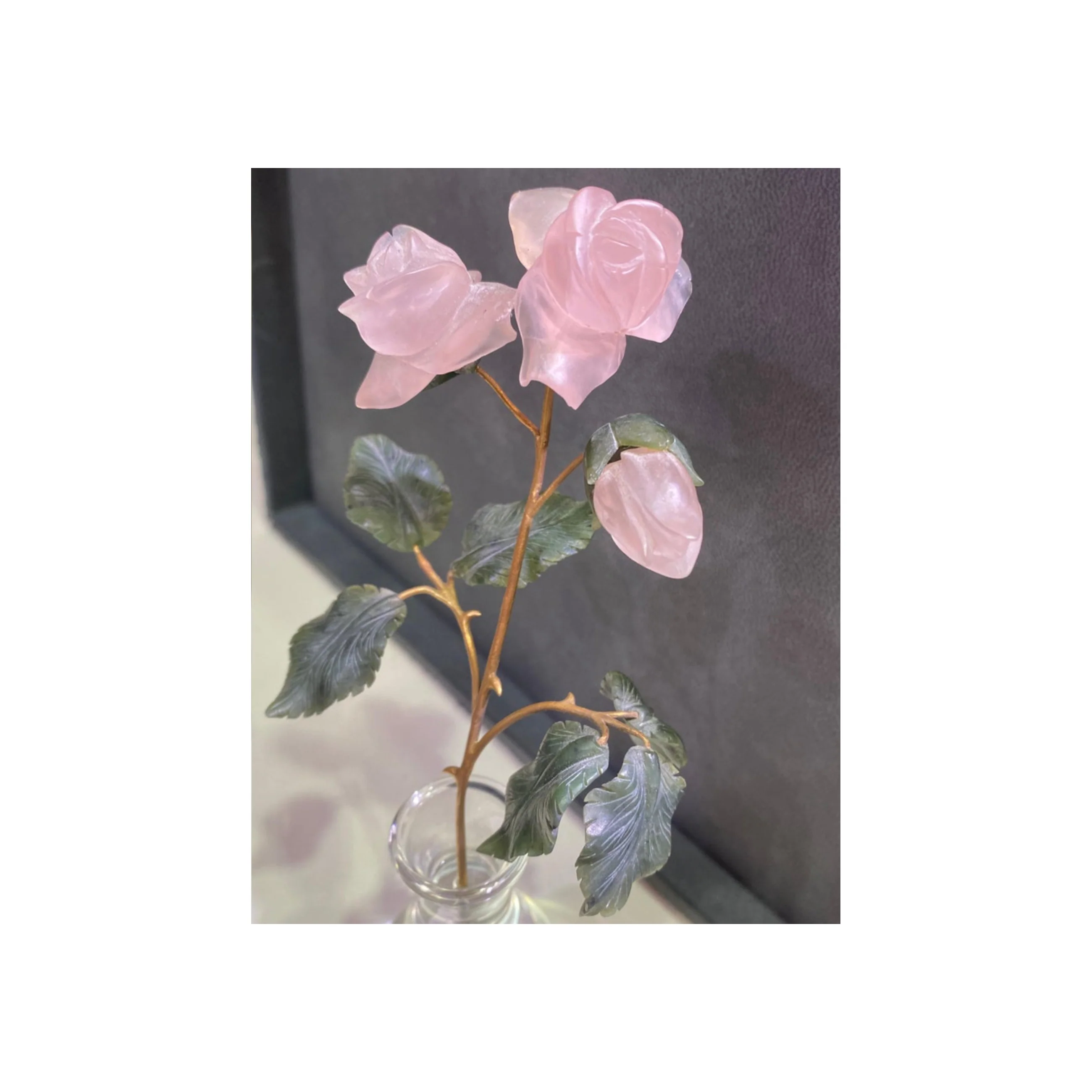 Rose Quartz Rose Flower & Rock Crystal Vase Desk Object - Image 9