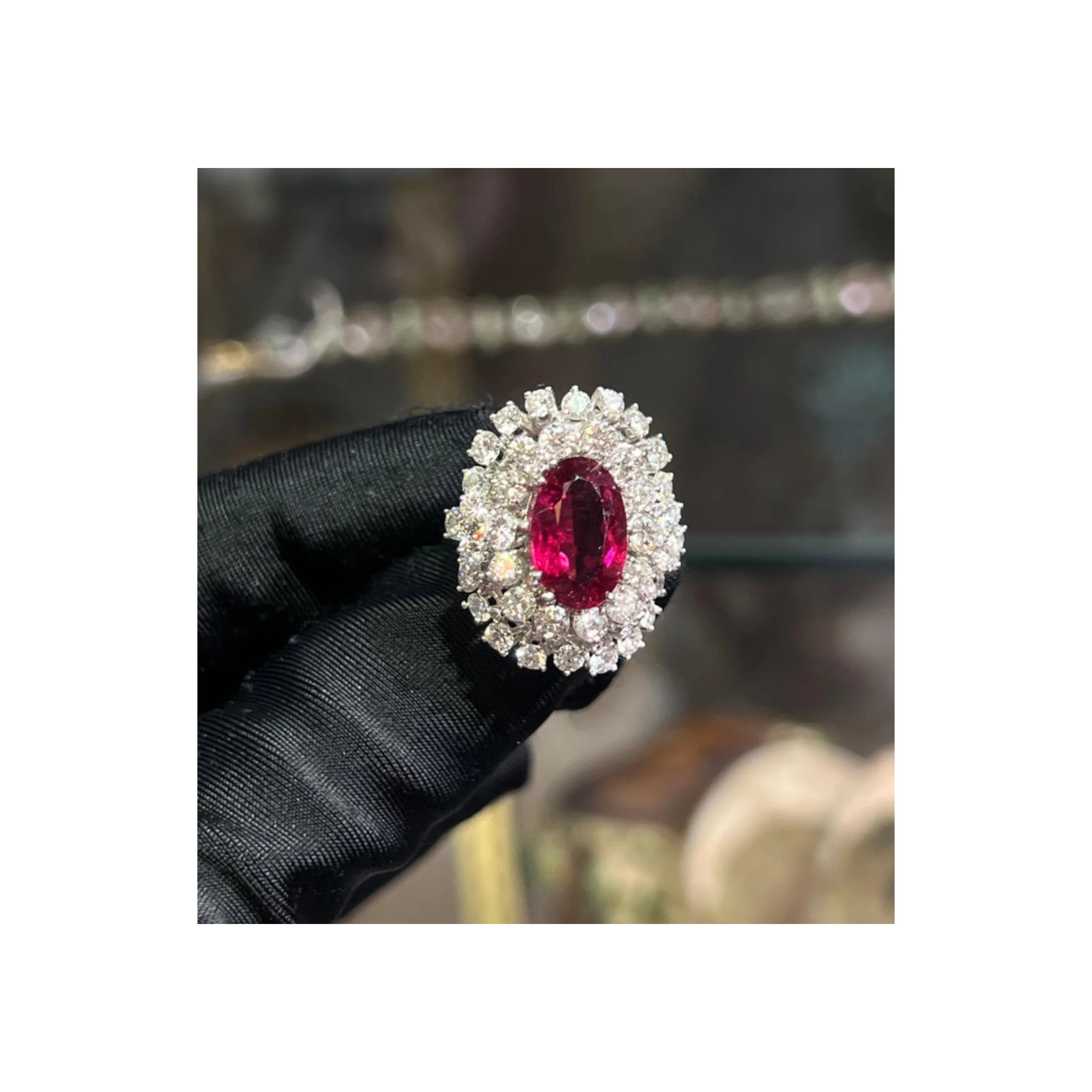 Rubellite and Diamond Cocktail Ring - Image 3
