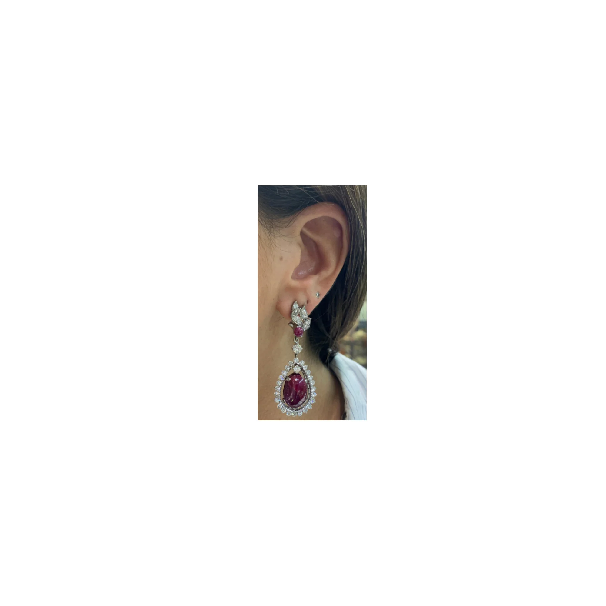 Ruby and Diamond Dangle Drop Earrings - Image 3