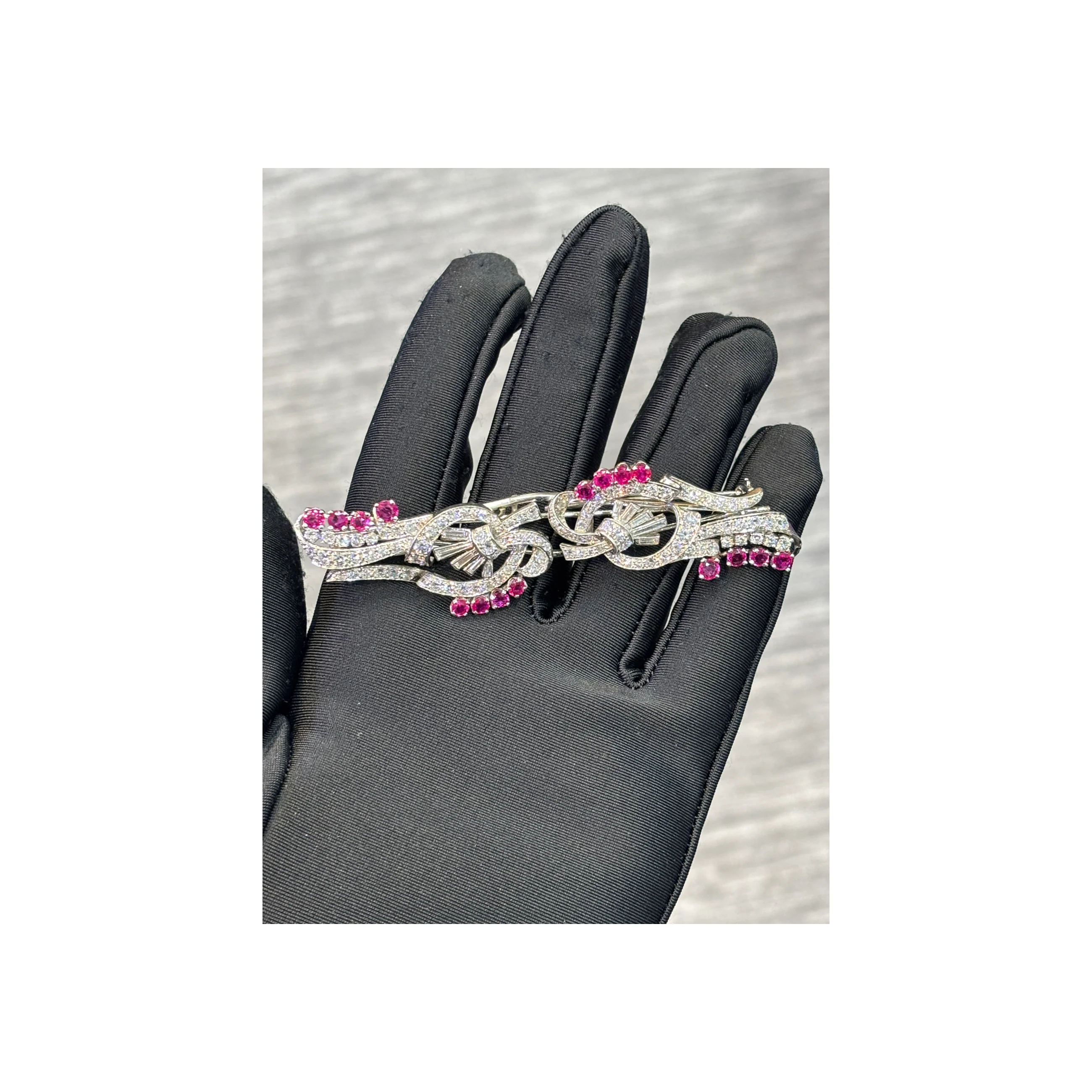 Ruby and Diamond Double Clip Brooch - Image 2