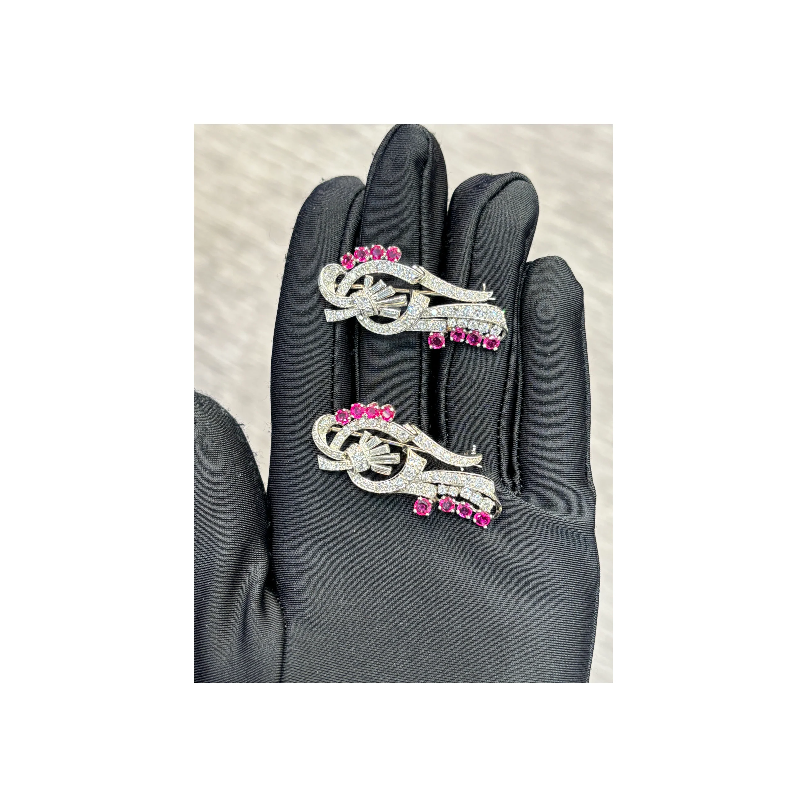 Ruby and Diamond Double Clip Brooch - Image 3