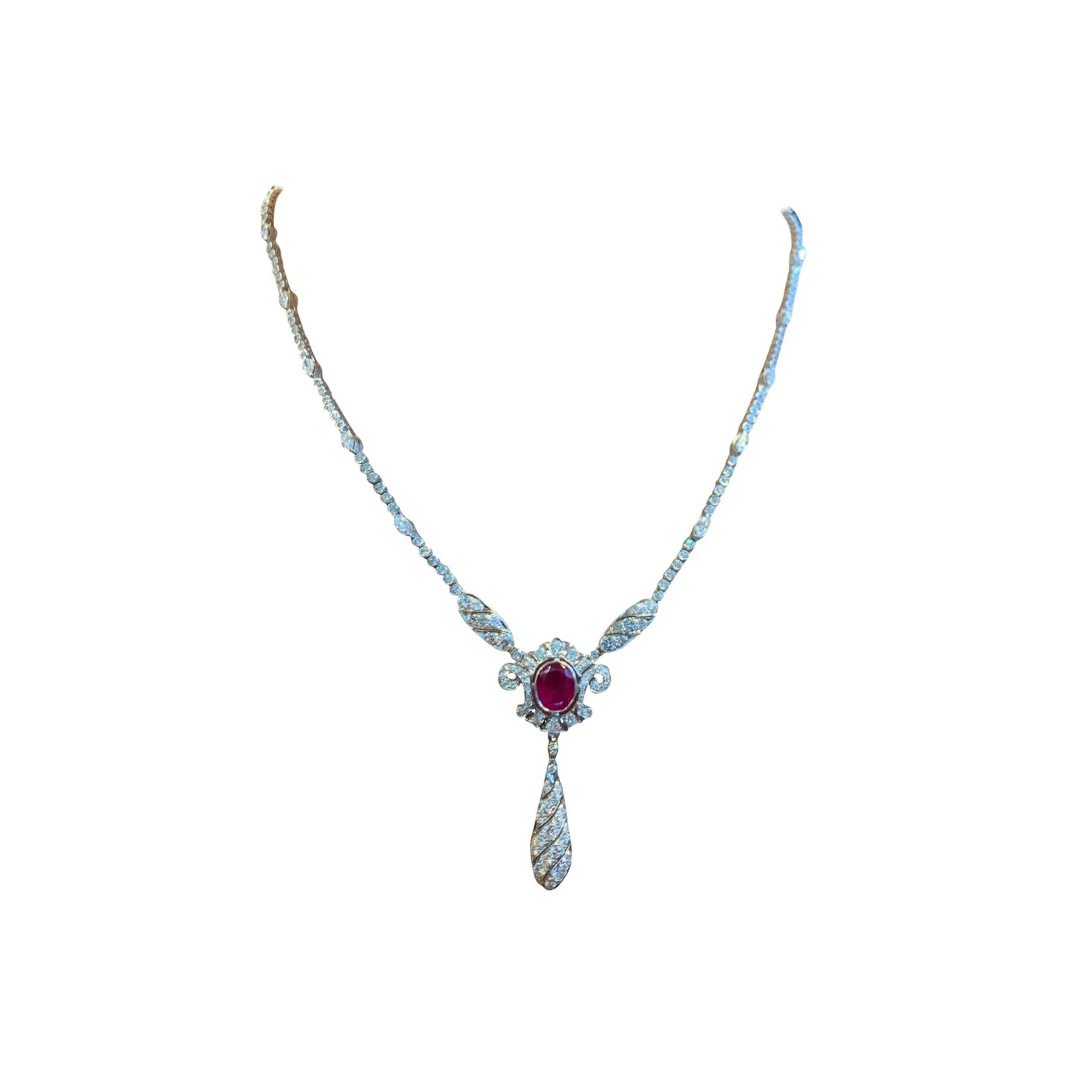 Ruby and Diamond Drop Necklace