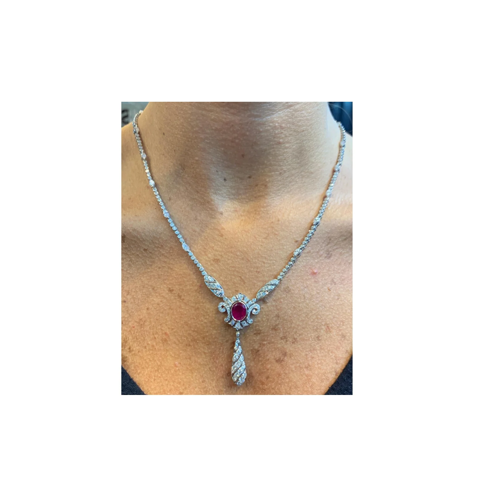 Ruby and Diamond Drop Necklace - Image 2