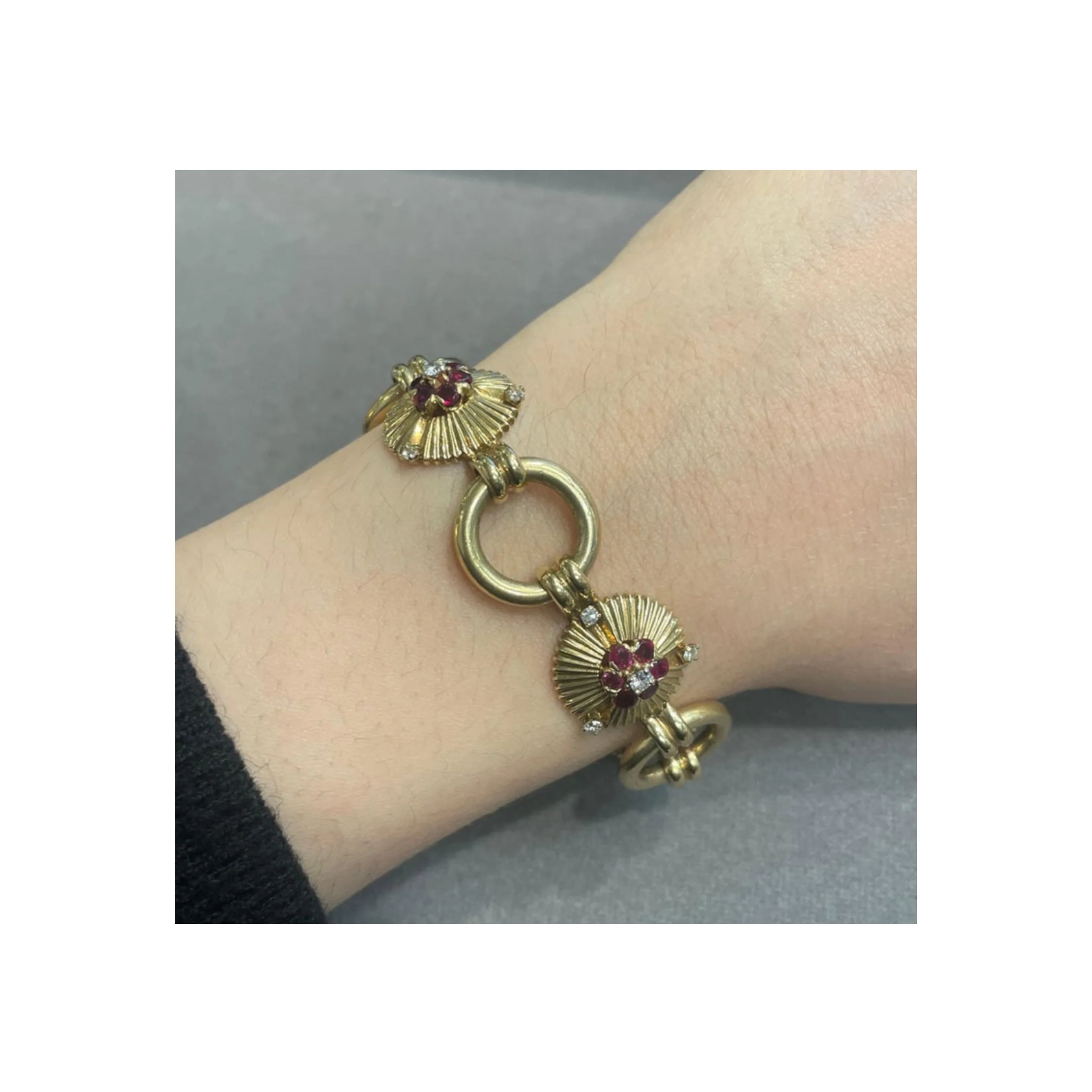 Ruby and Diamond Floral Motif Bracelet - Image 2