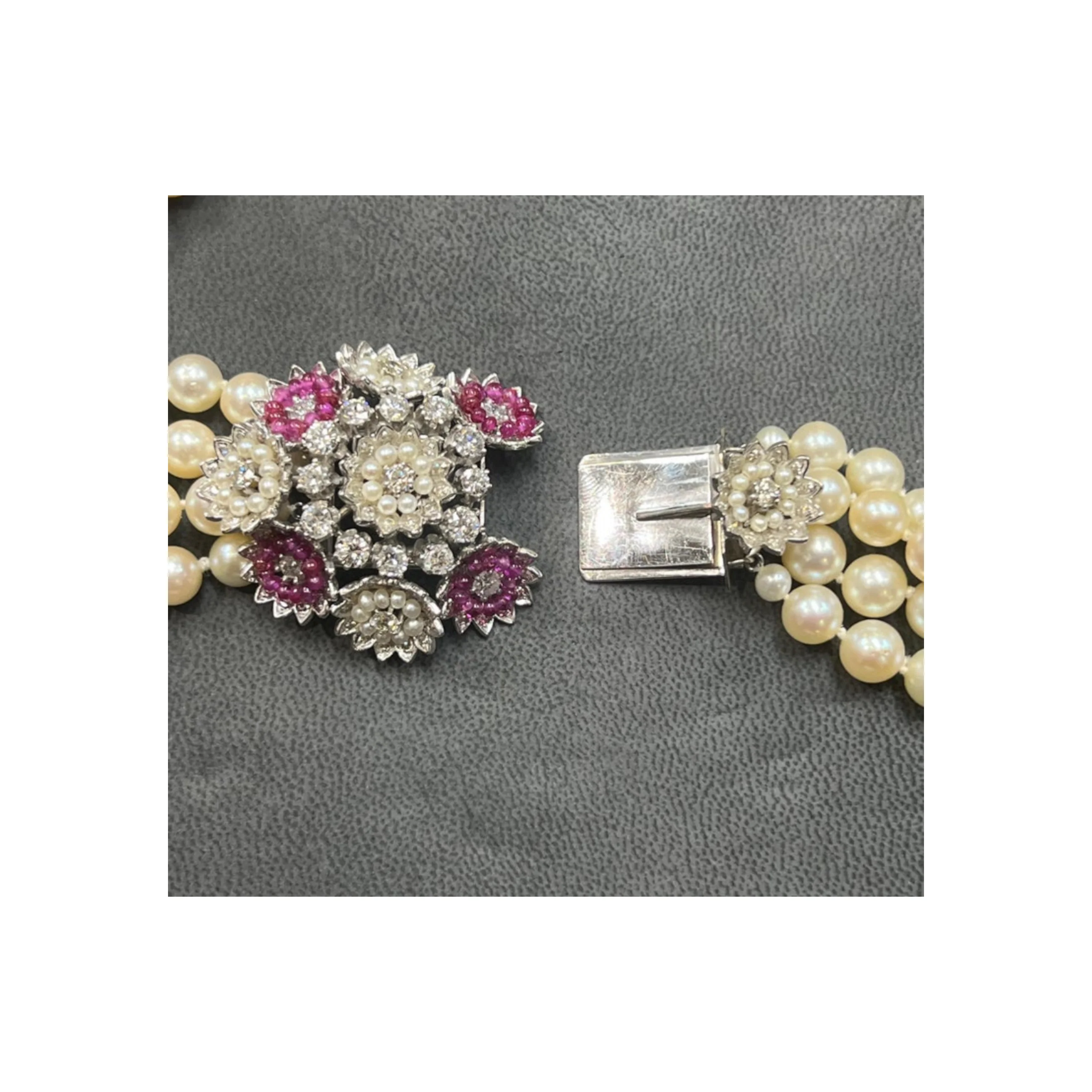 Ruby and Diamond Four Strand Pearl Necklace - Image 8