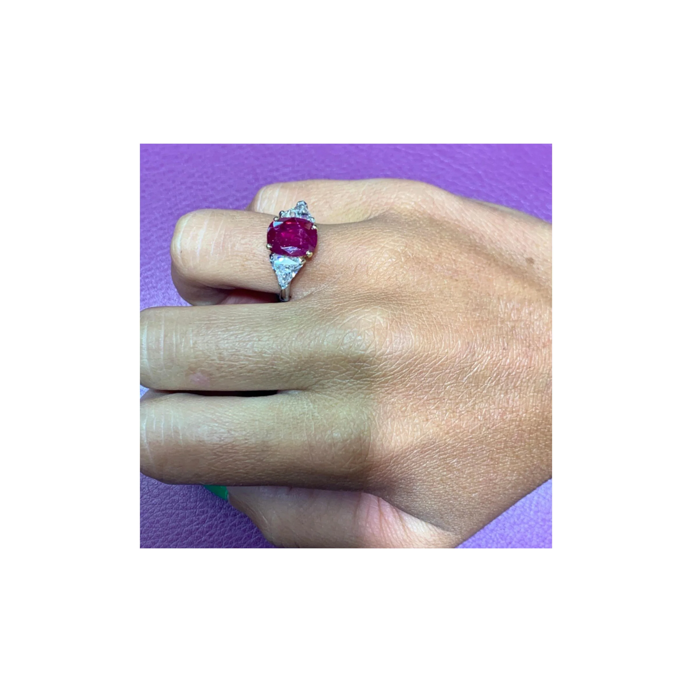 Certified Ruby and Diamond Three-Stone Ring - Image 4