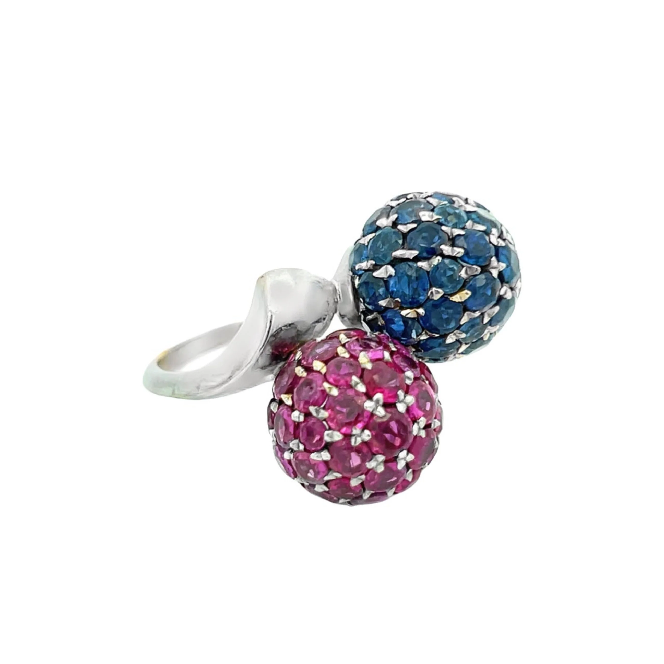 Ruby and Sapphire Pave Ball Ring