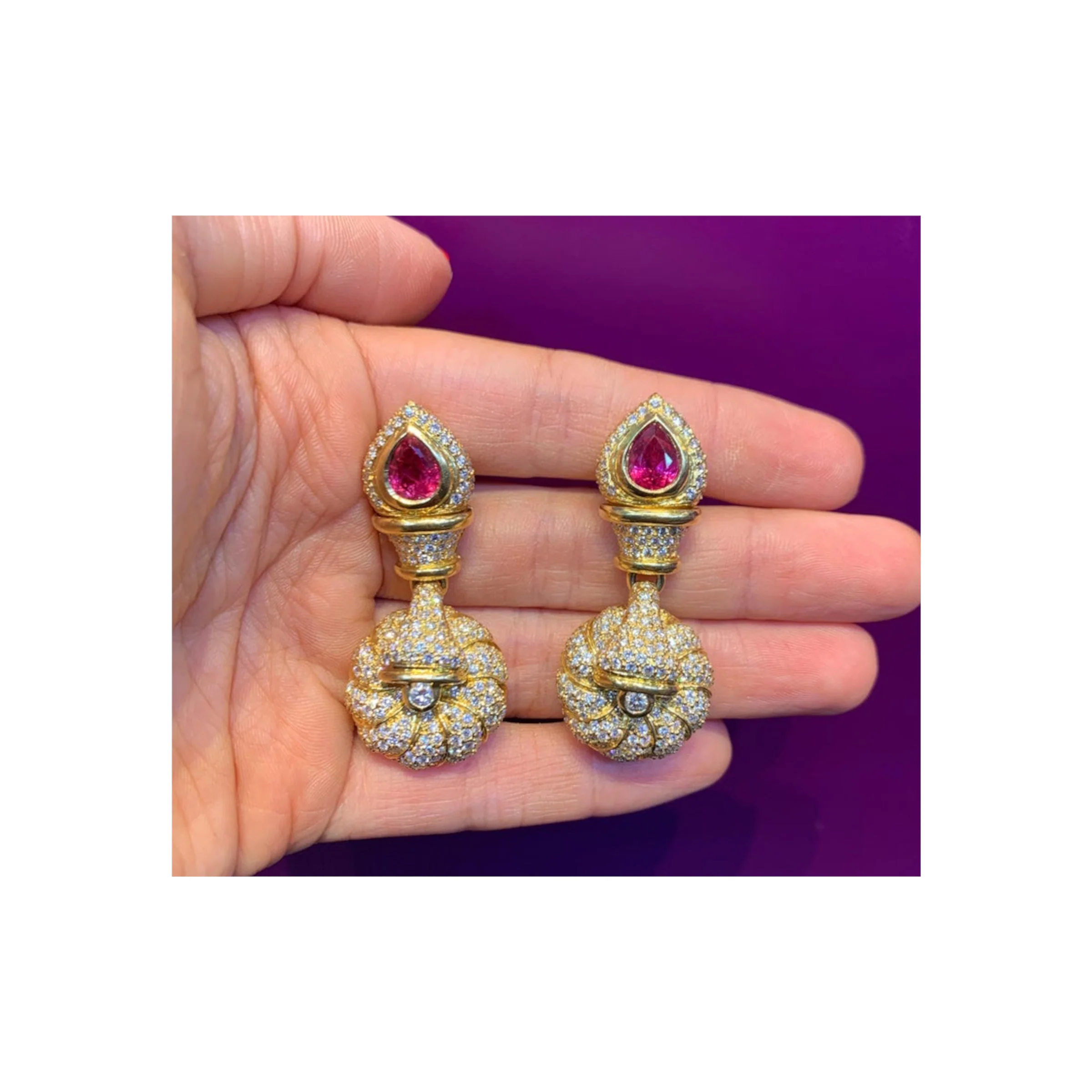 Ruby & Diamond Gold Dangle Earrings - Image 4
