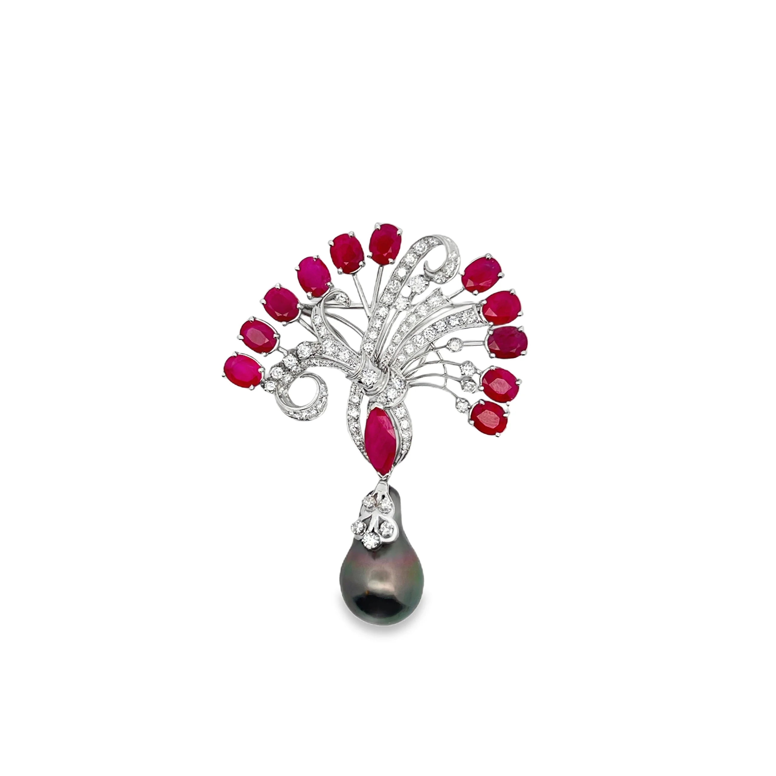 Ruby Pearl and Diamond Brooch