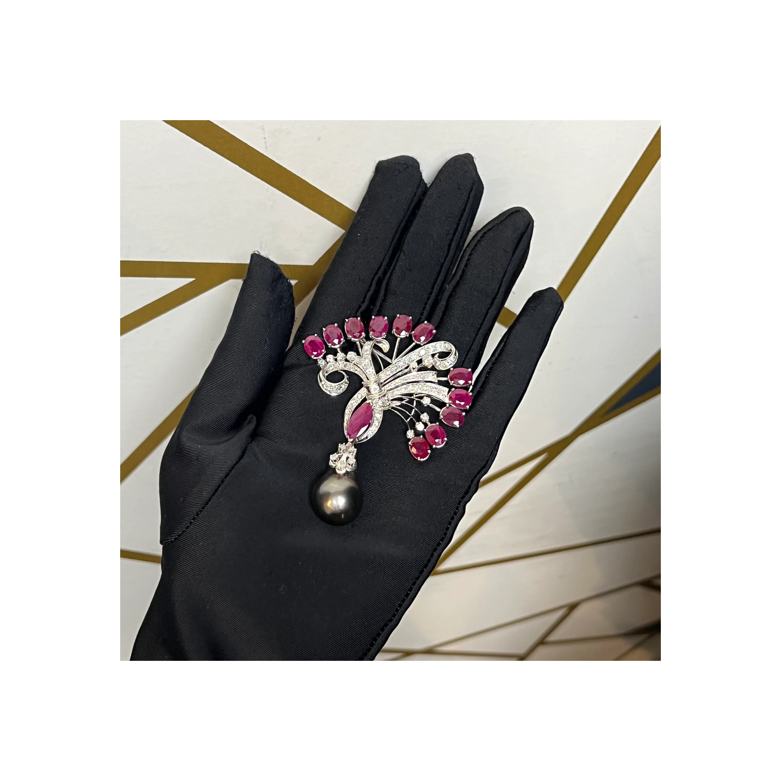 Ruby Pearl and Diamond Brooch - Image 2