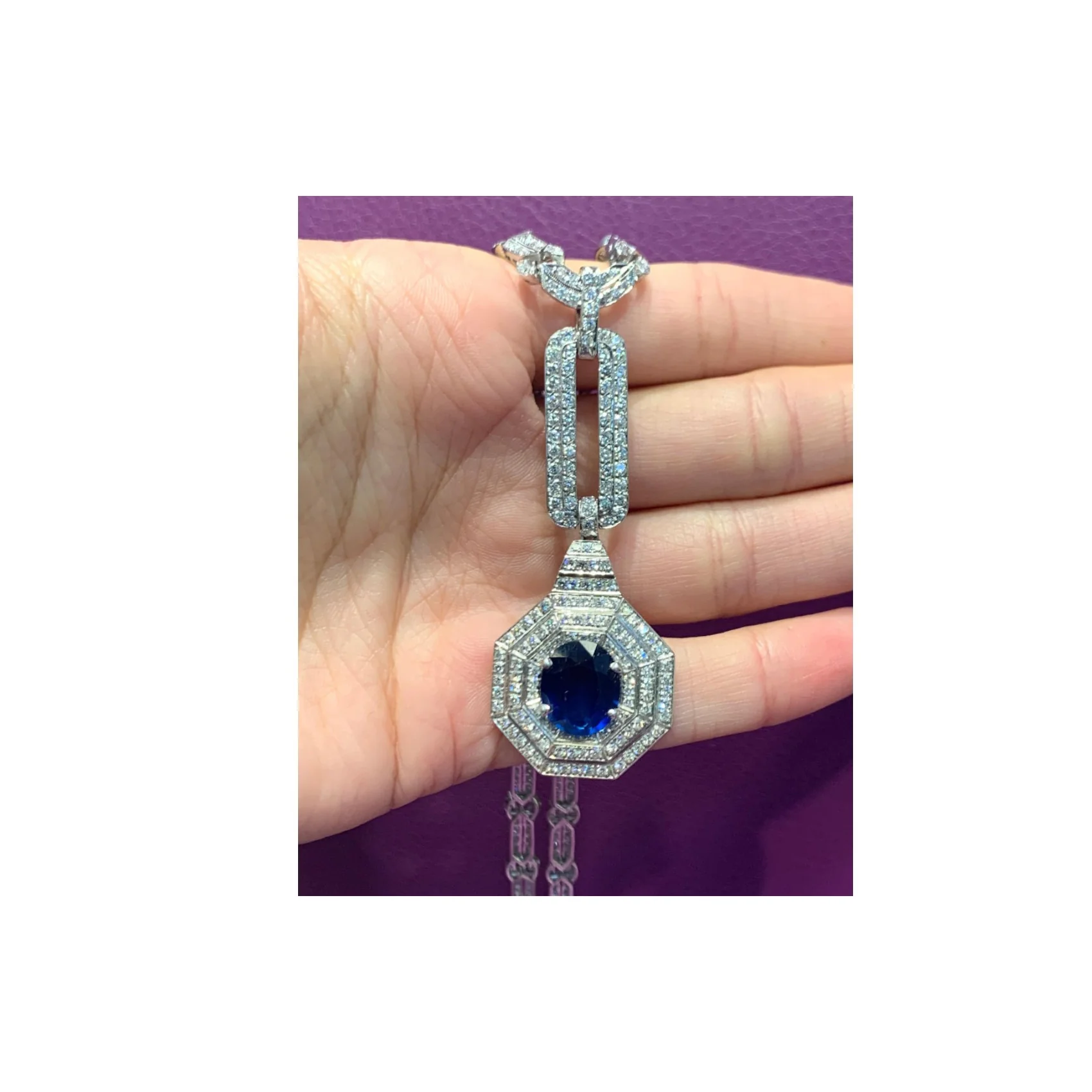 Sapphire and Diamond Drop Necklace - Image 3