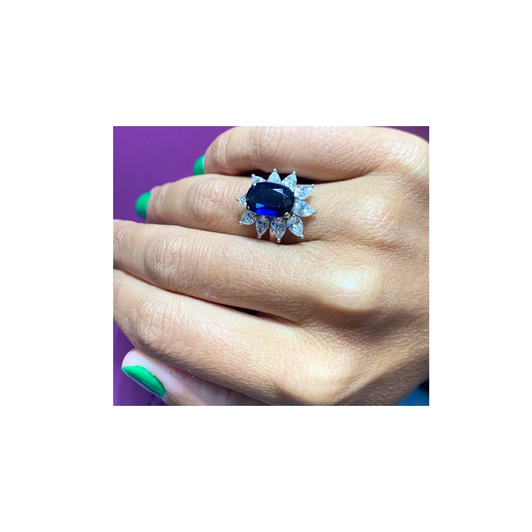 Sapphire and Diamond Flower Cocktail Ring - Image 3