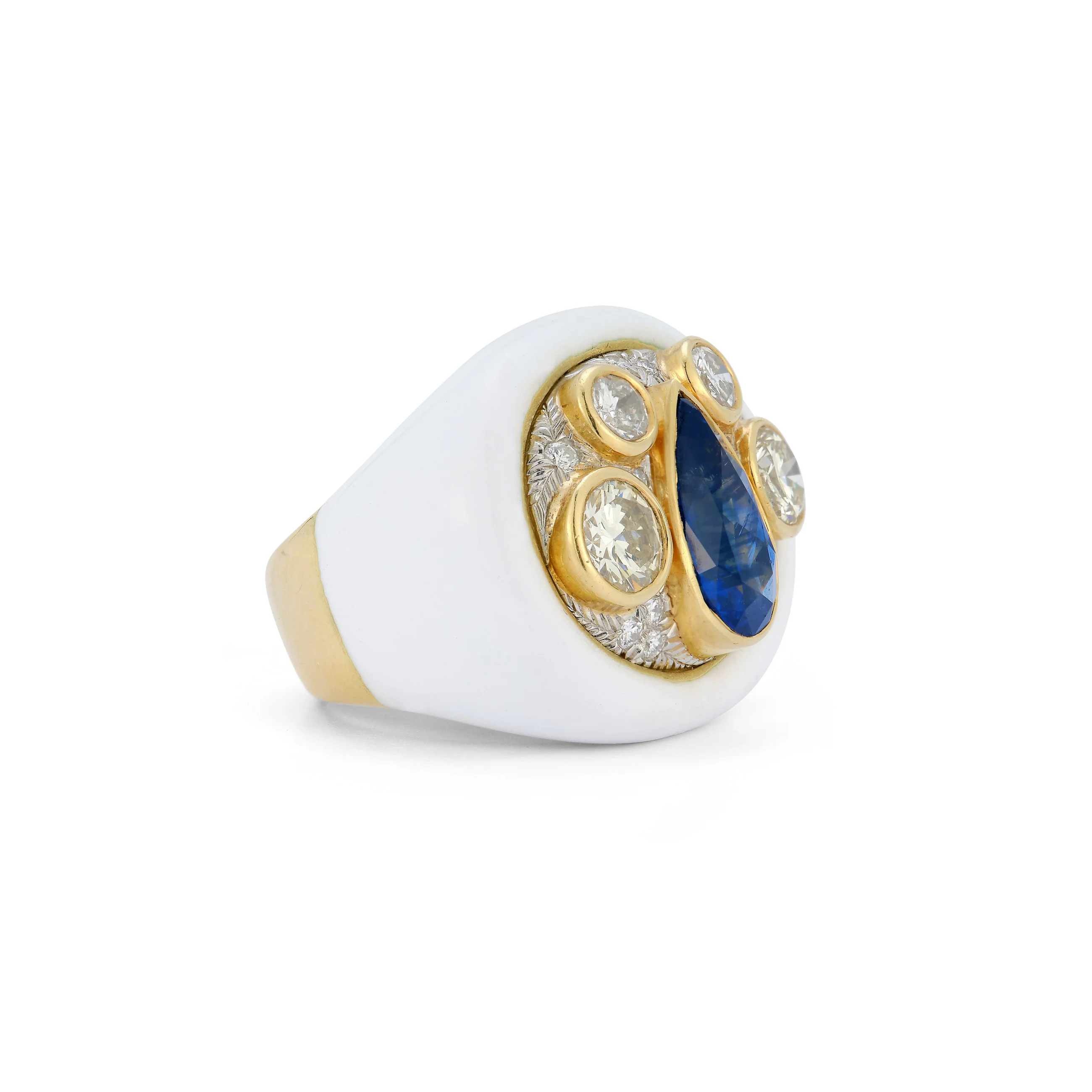 Sapphire Diamond and White Enamel Ring by Andrew Clunn - Image 3