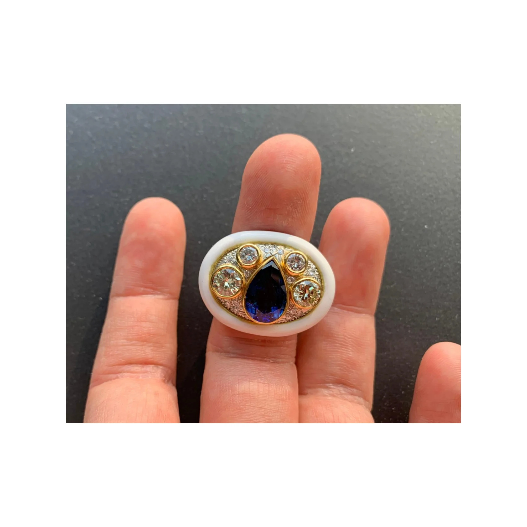 Sapphire Diamond and White Enamel Ring by Andrew Clunn - Image 4