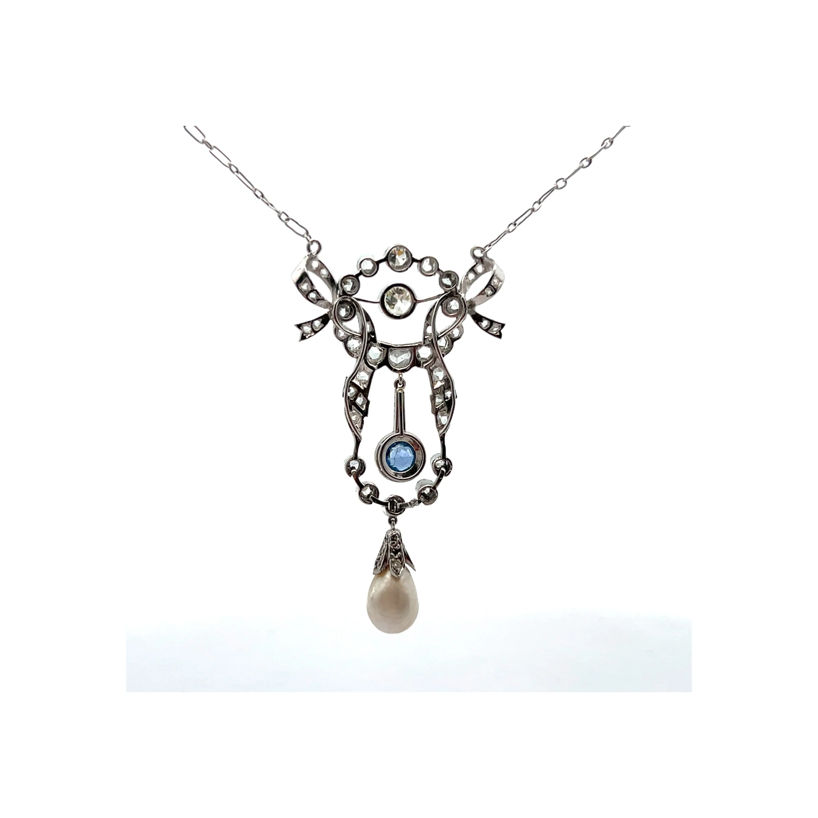 Sapphire Pearl and Diamond Pendant Necklace - Image 8