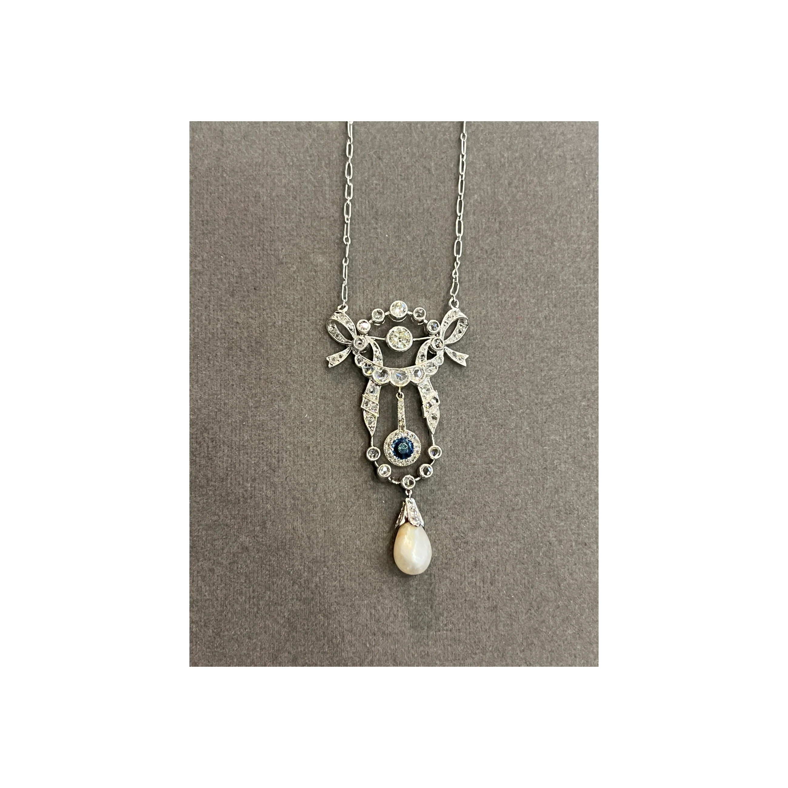 Sapphire Pearl and Diamond Pendant Necklace - Image 9