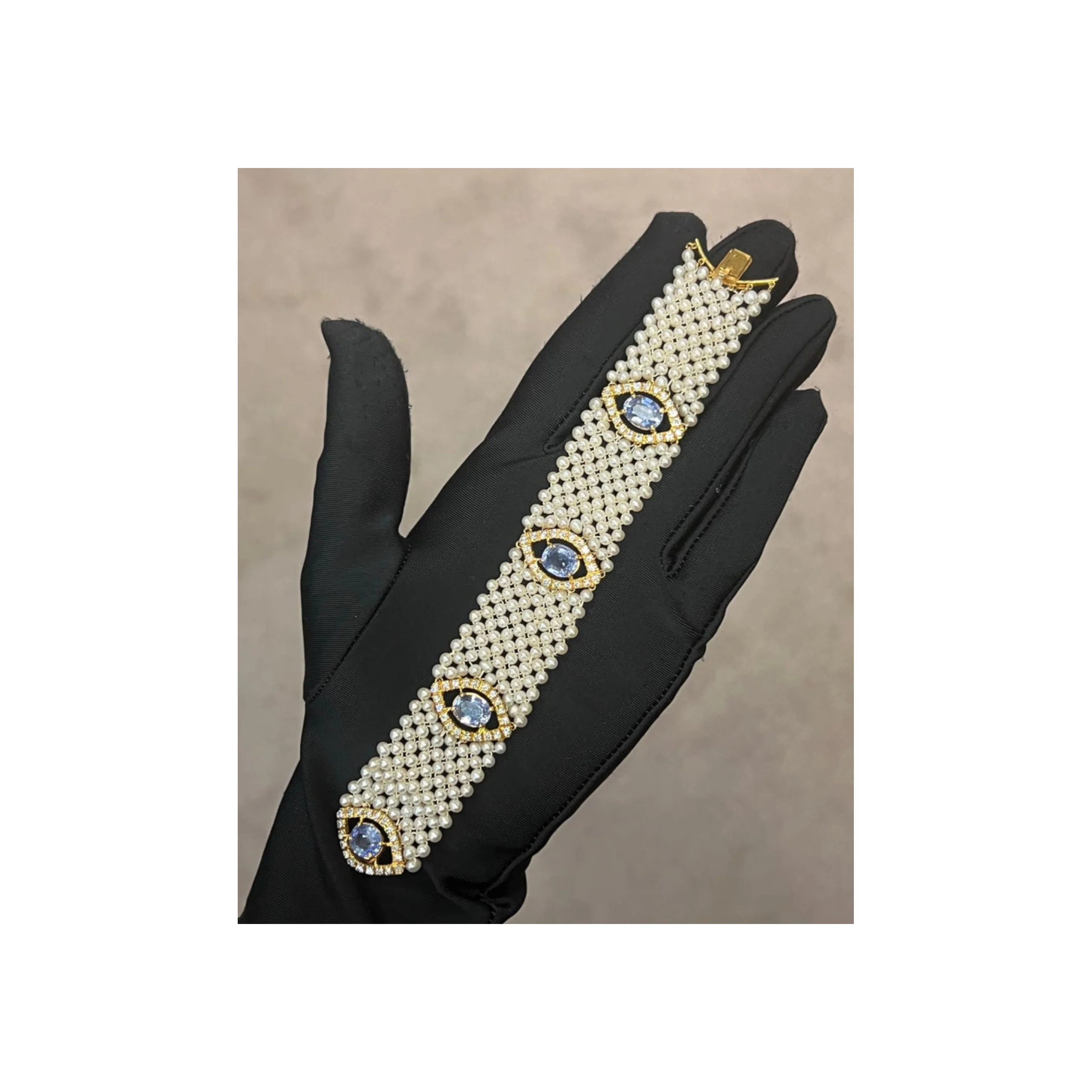 Sapphire & Pearl Mesh Bracelet - Image 3