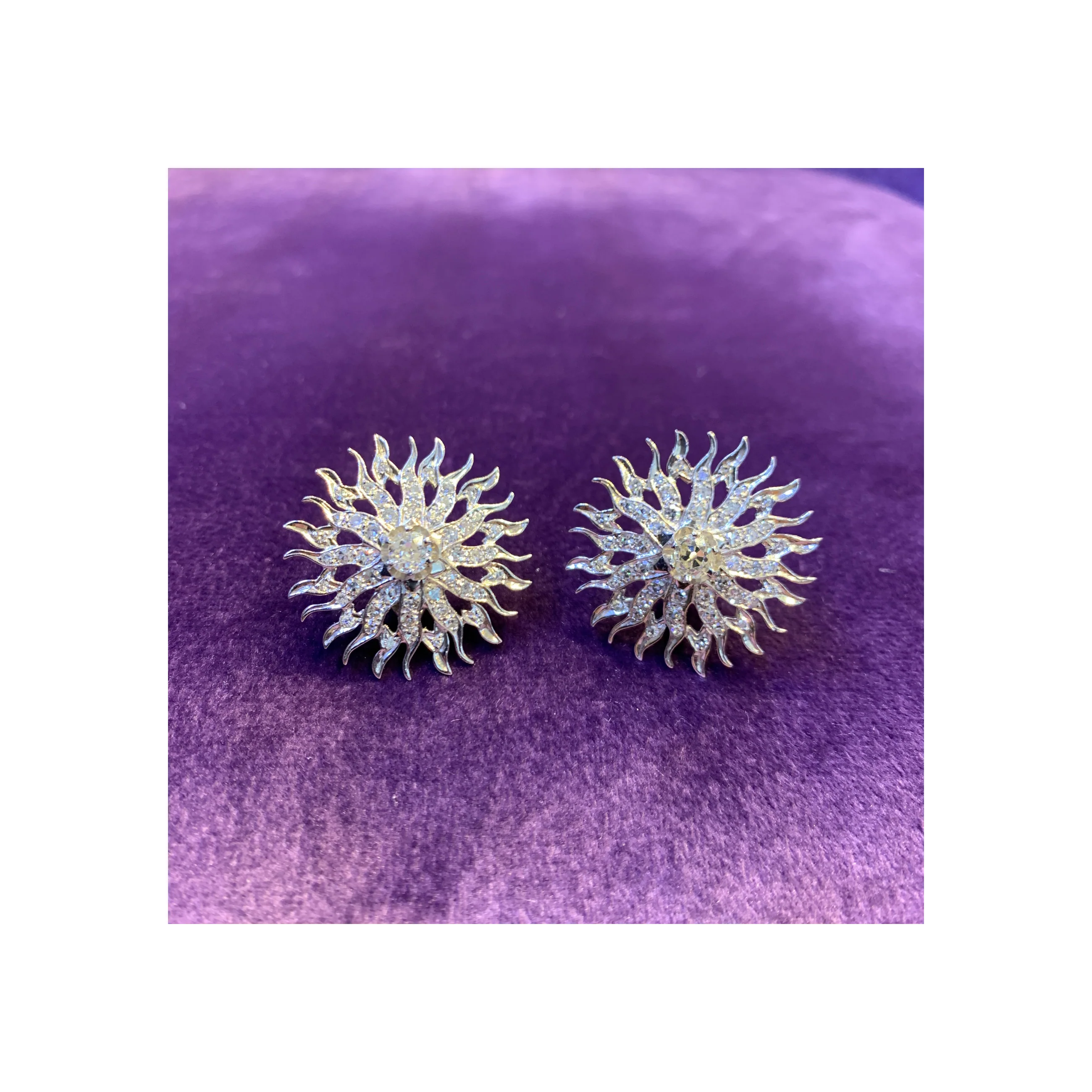 Sun Motif Old Mine Diamond Earrings - Image 4