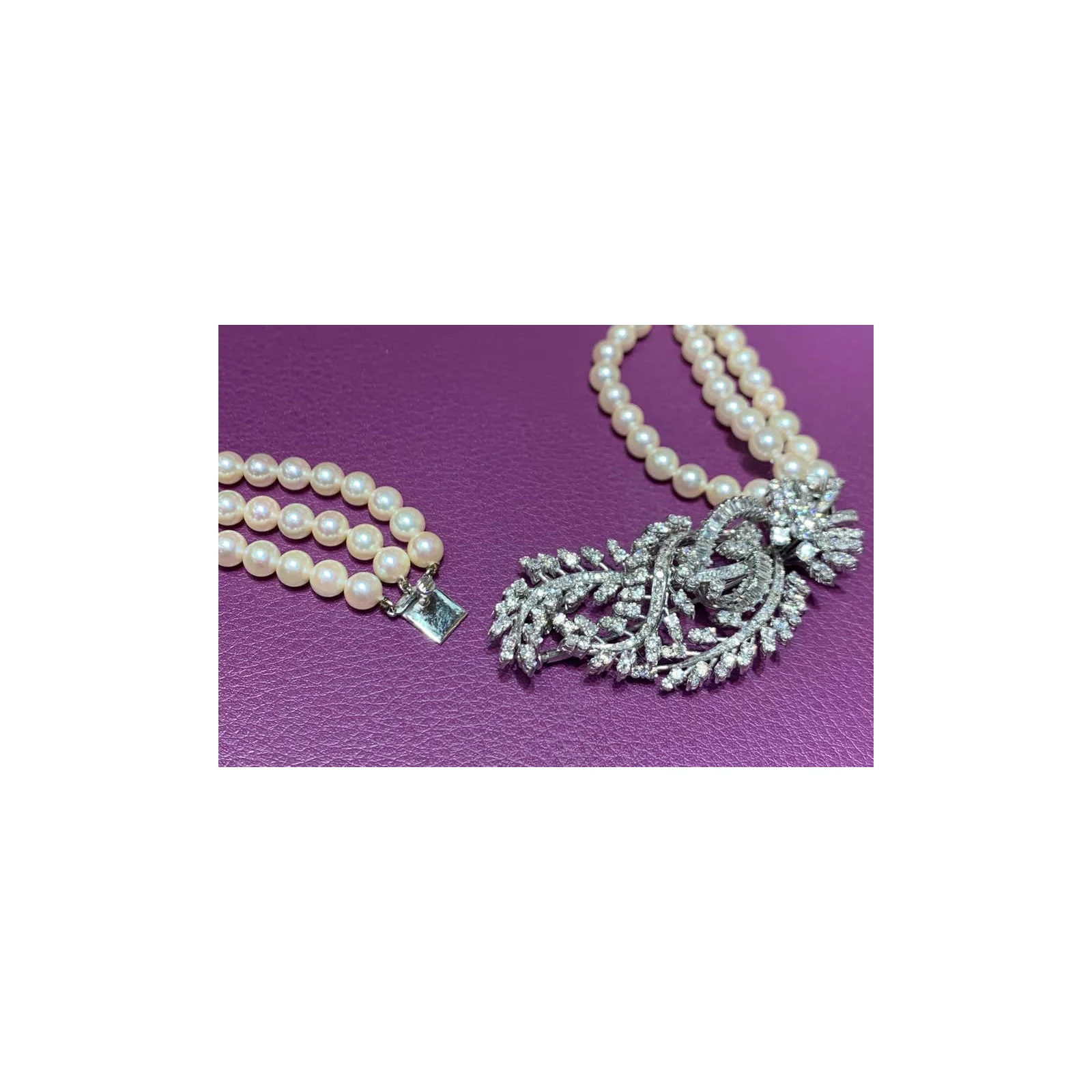 Three-Strand Pearl and Diamond Necklace - Image 3