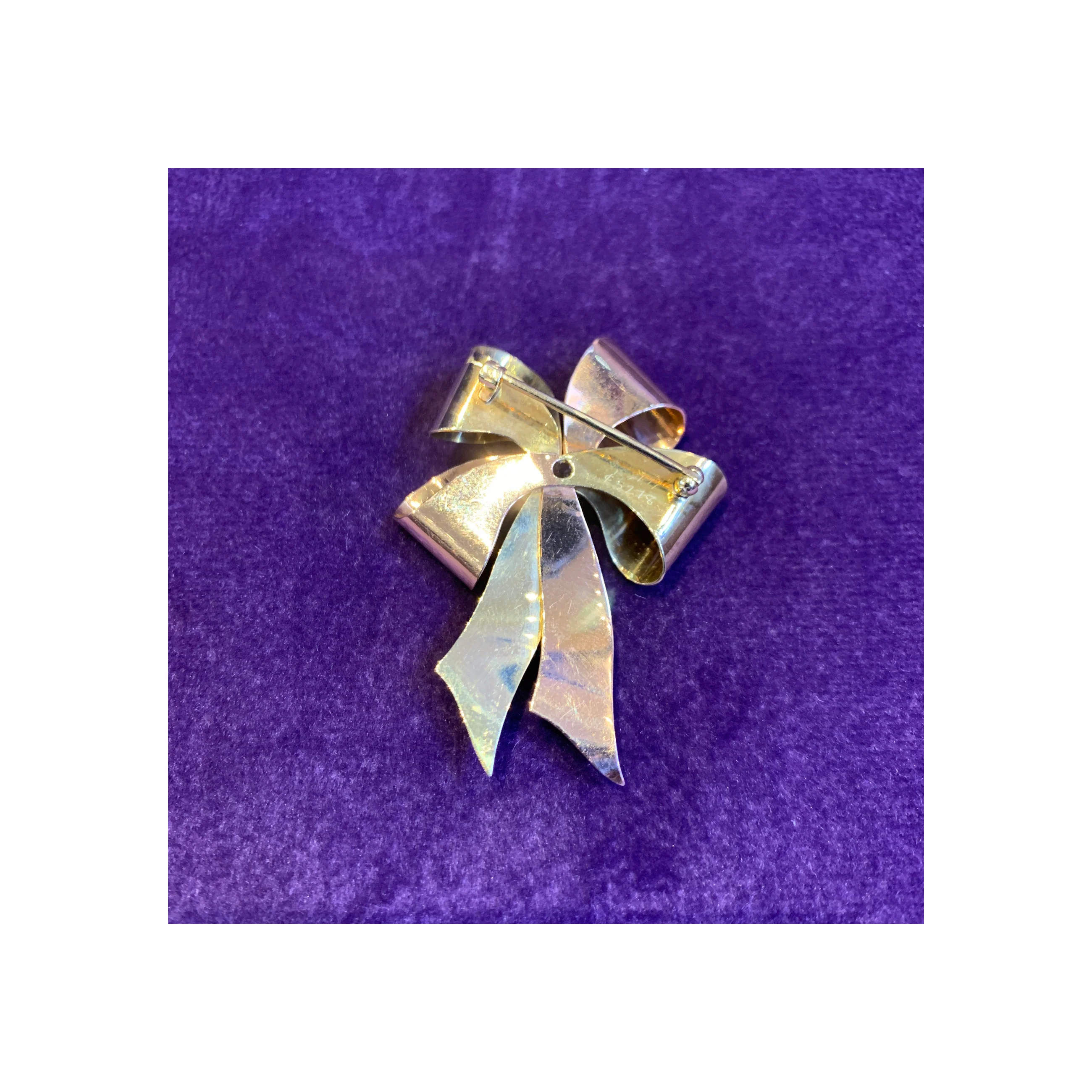 Tiffany & Co. Retro Diamond and Two Tone Gold Ribbon Brooch - Image 3