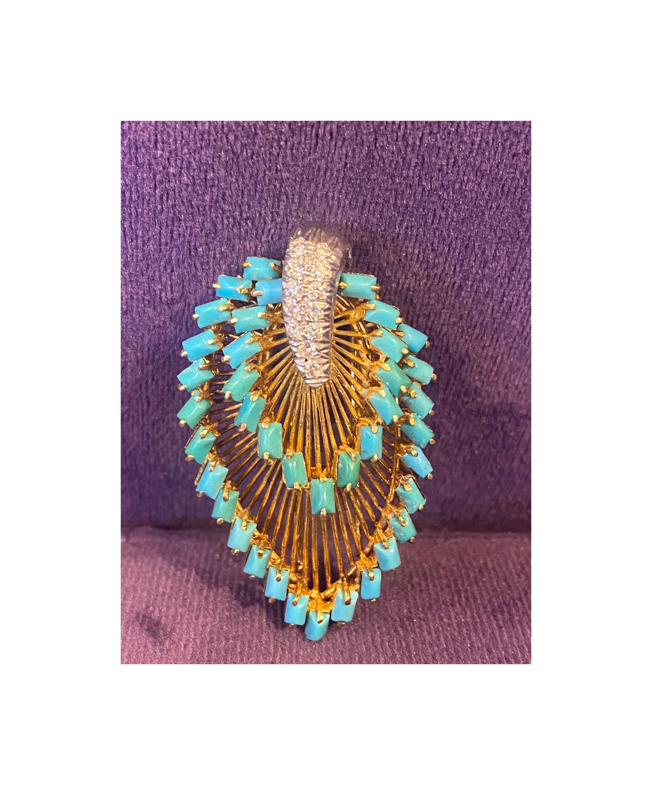 Tiffany & Co. Turquoise & Diamond Brooch - Image 3