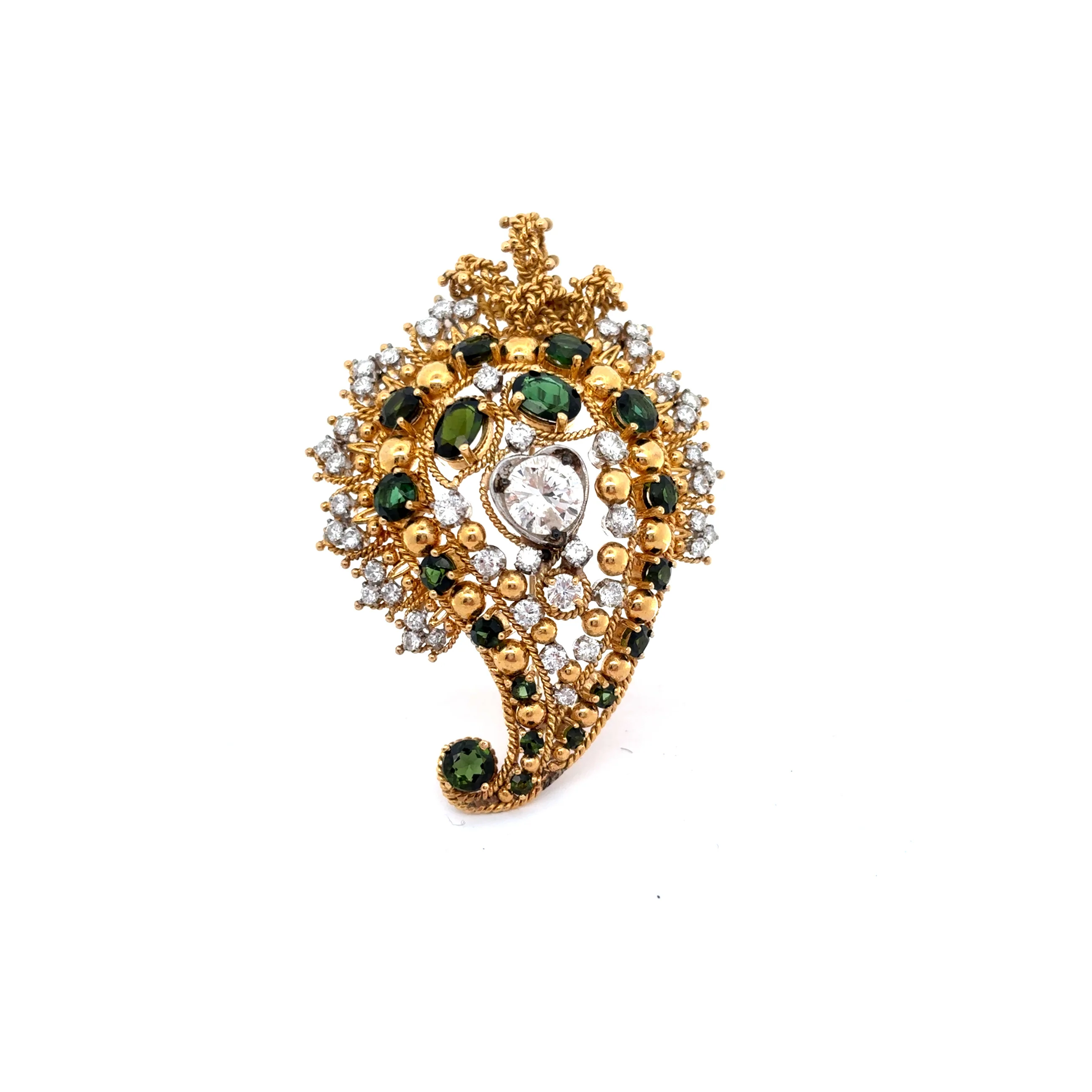 Tourmaline and Diamond Paisley Brooch